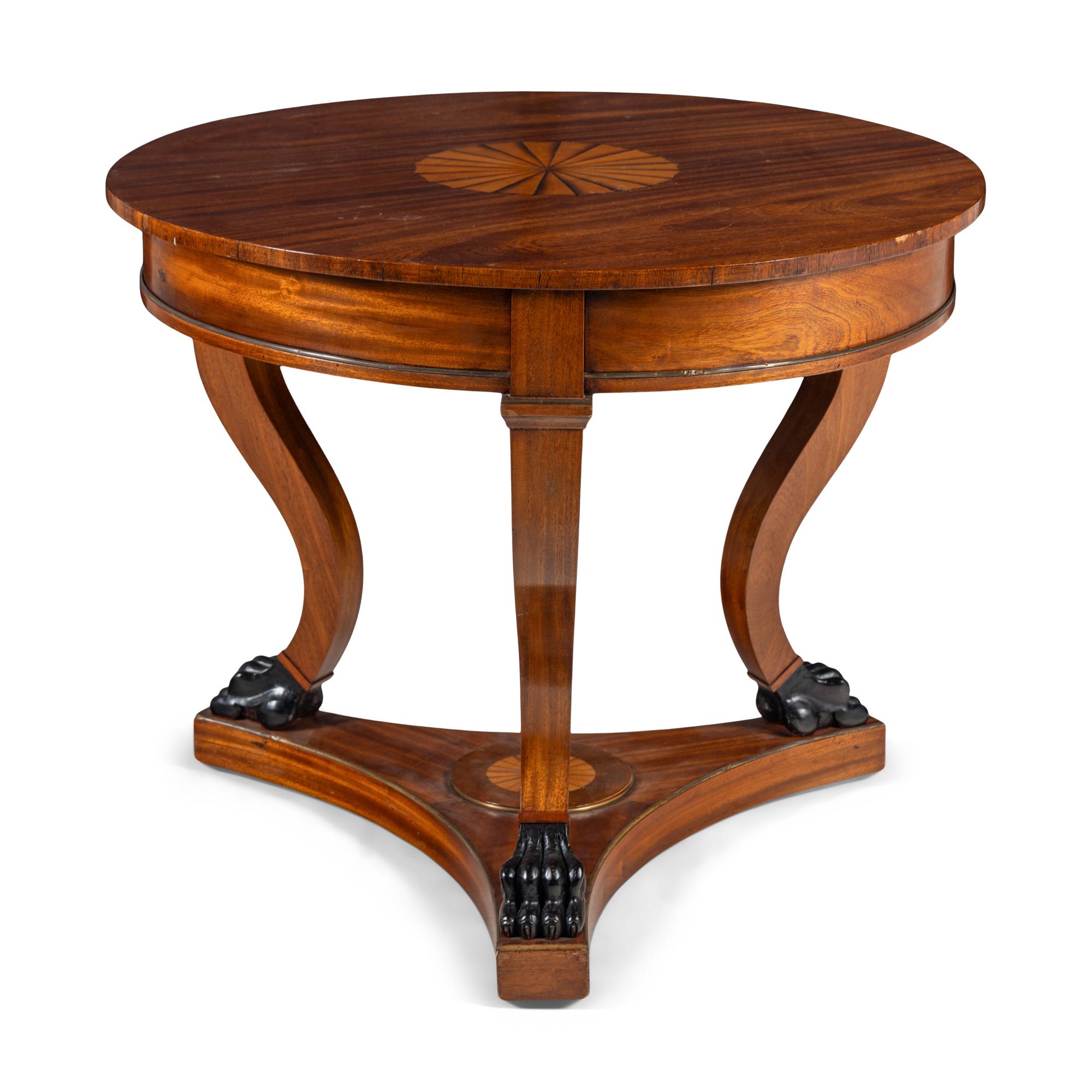 A Regency Style Mahogany and Marquetry Center Table