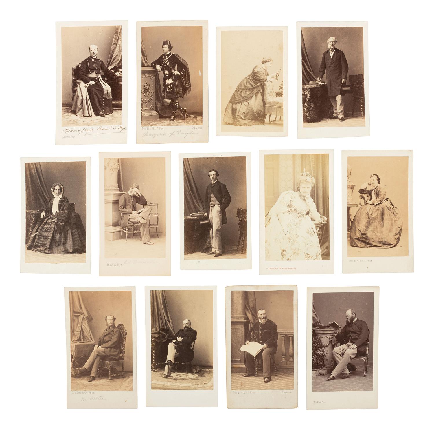 [EARLY PHOTOGRAPHY]. DISDERI, André Adolphe-Eugène (French, 1819–1889). A group of 13 CDVs.