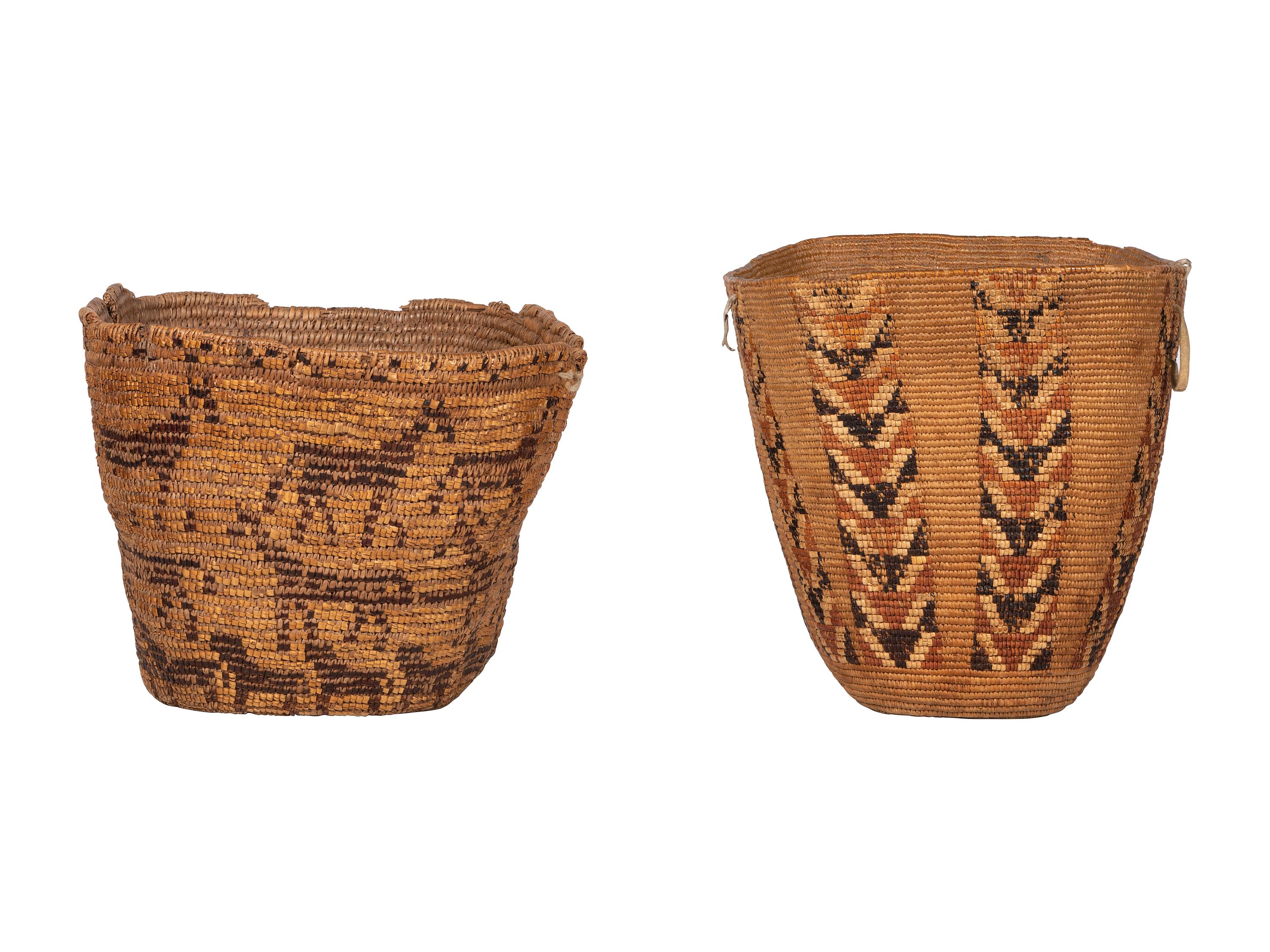 Pair of Salish Imbricated Polychrome Burden Baskets