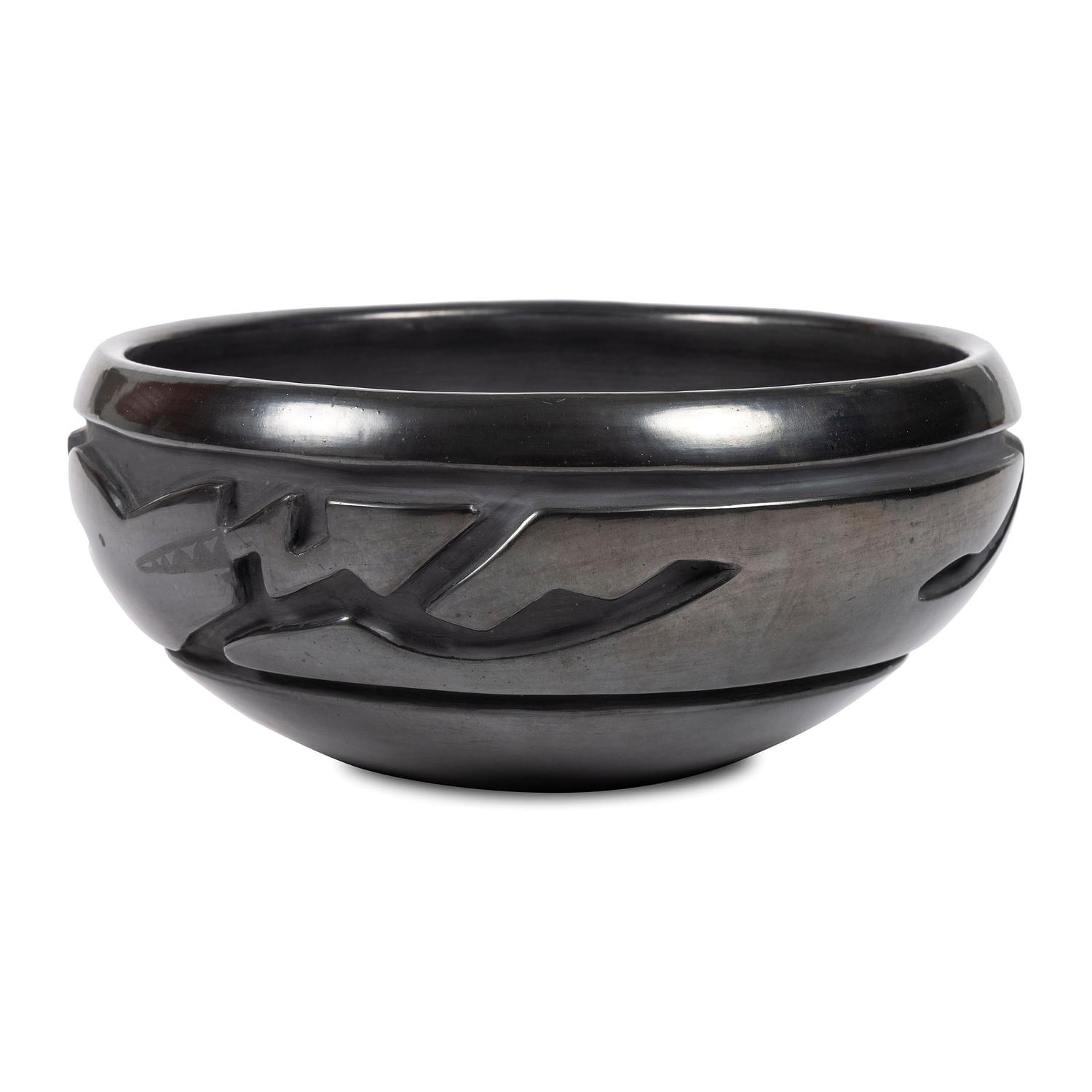 Carved Blackware Pottery Bowl, with Avanyu