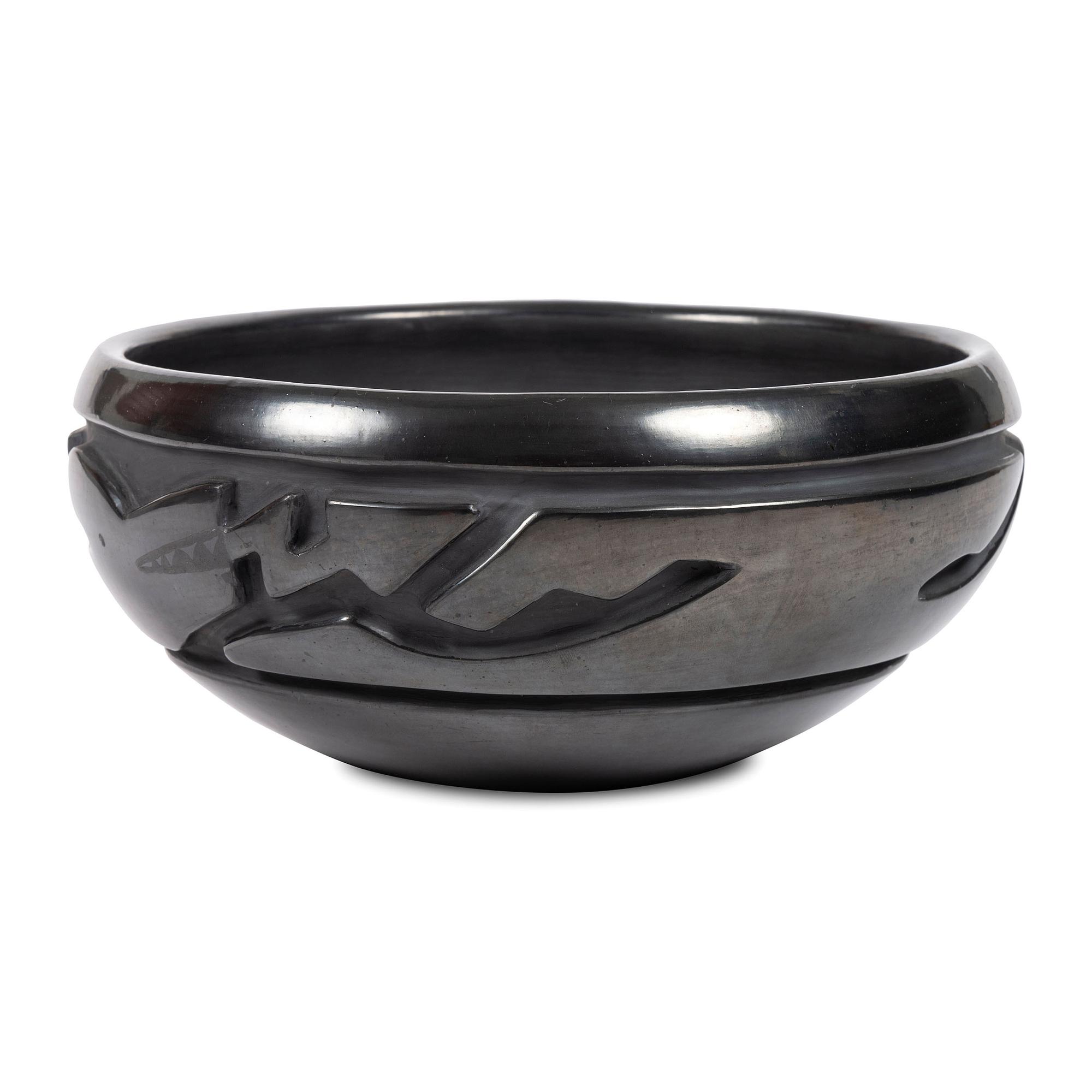 Carved Blackware Pottery Bowl, with Avanyu