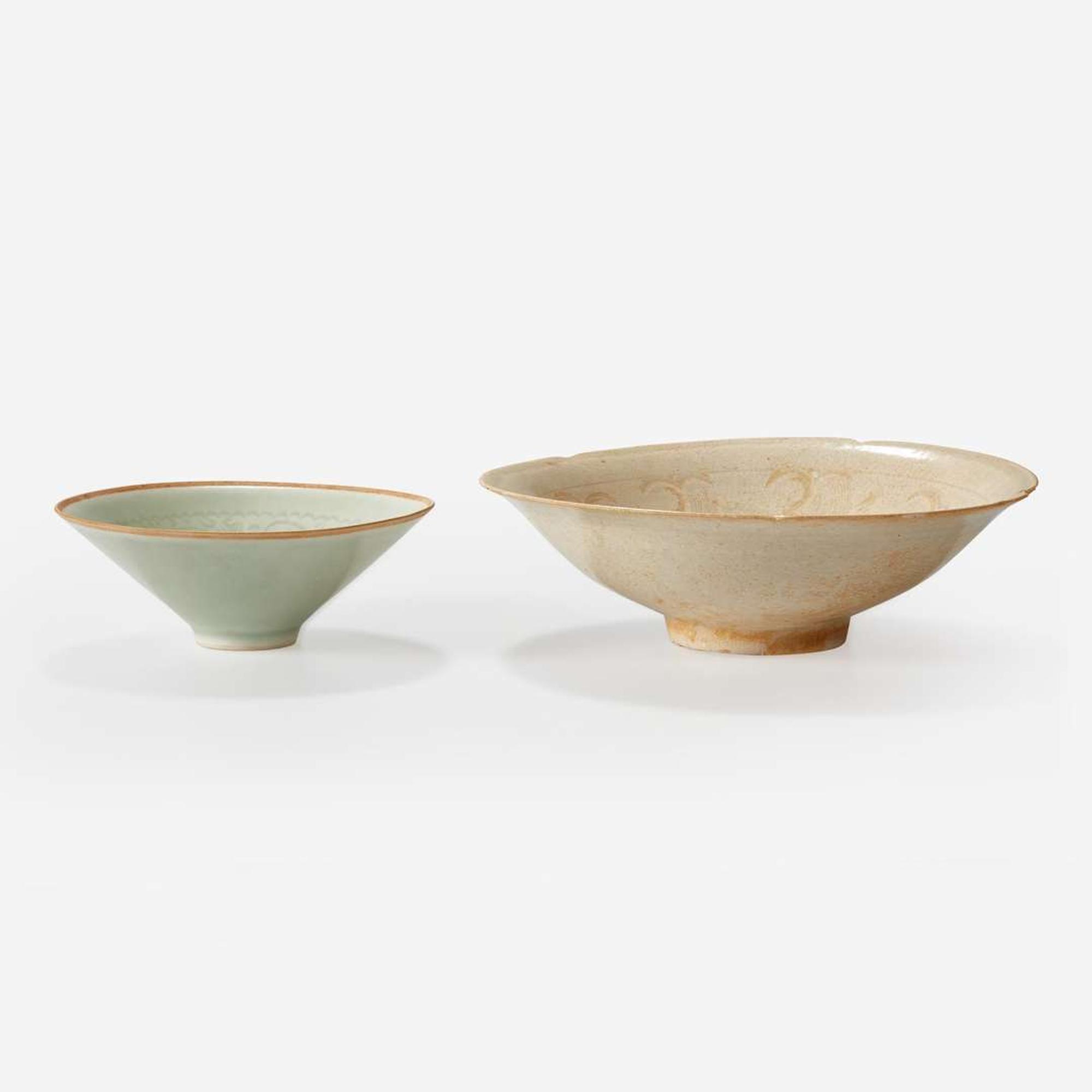 A Vietnamese incised “Peony” bowl, and an incised celadon-glazed “Boys” bowl The first bowl Ly-Tran dynasty 11th-13th century