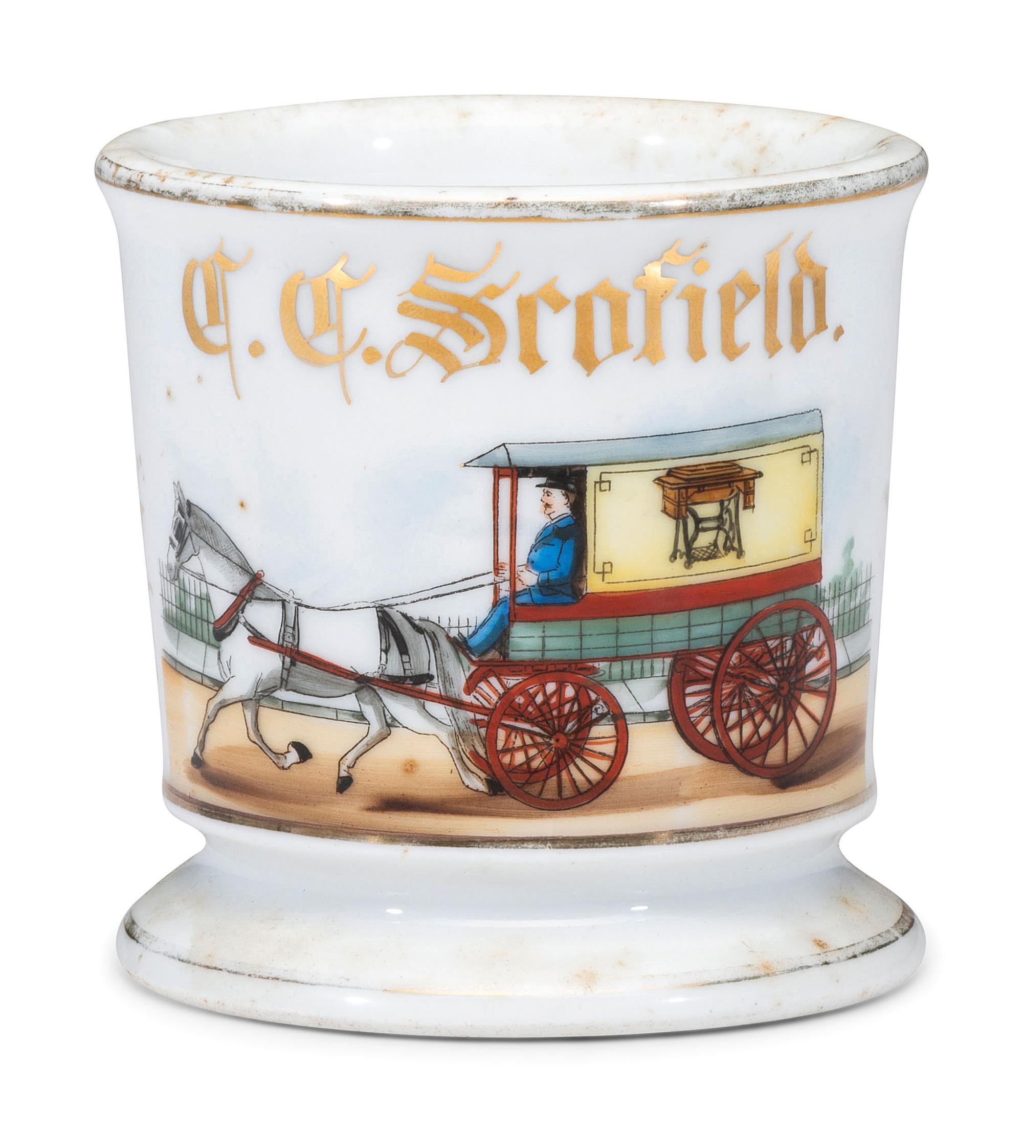A Sewing Machine Salesman's Porcelain Occupational Shaving Mug
