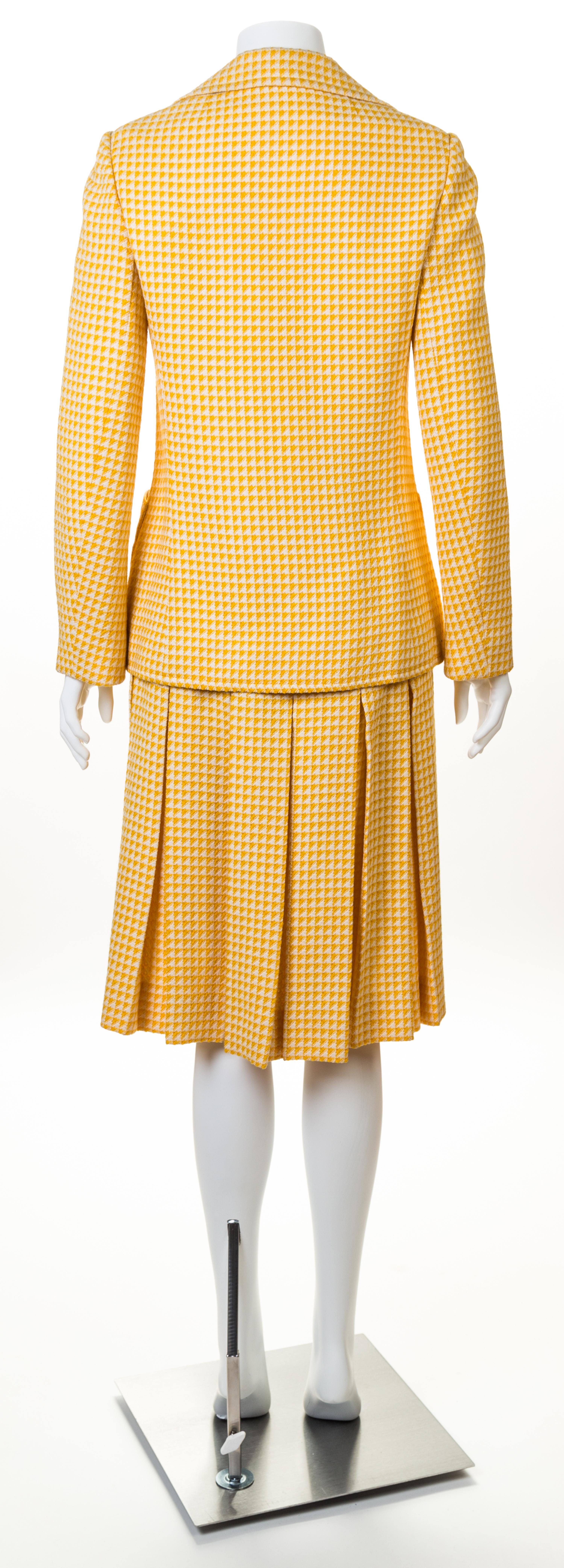 A Givenchy Yellow and Cream Wool Herringbone Jacket and Skirt Set, Size 40.
