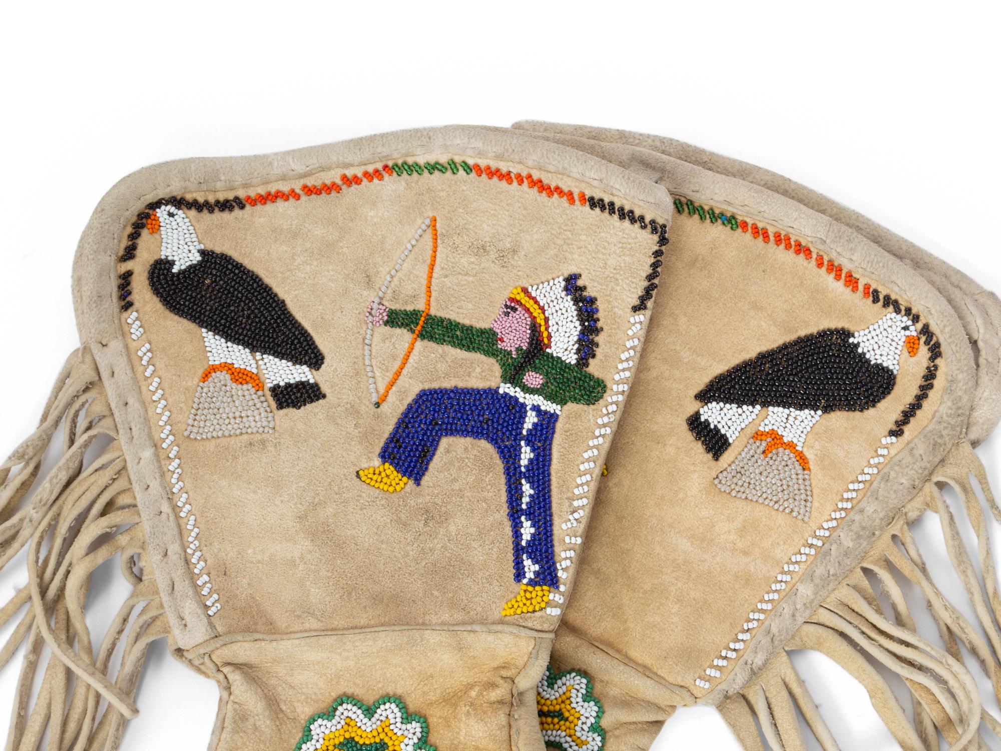 Two Pairs of Shoshone Beaded Hide Gauntlets