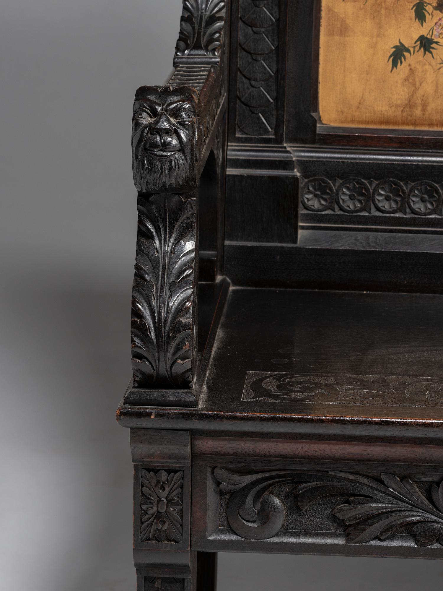 Cincinnati Art-Carved Bench with Inset Painted Panels, 1884