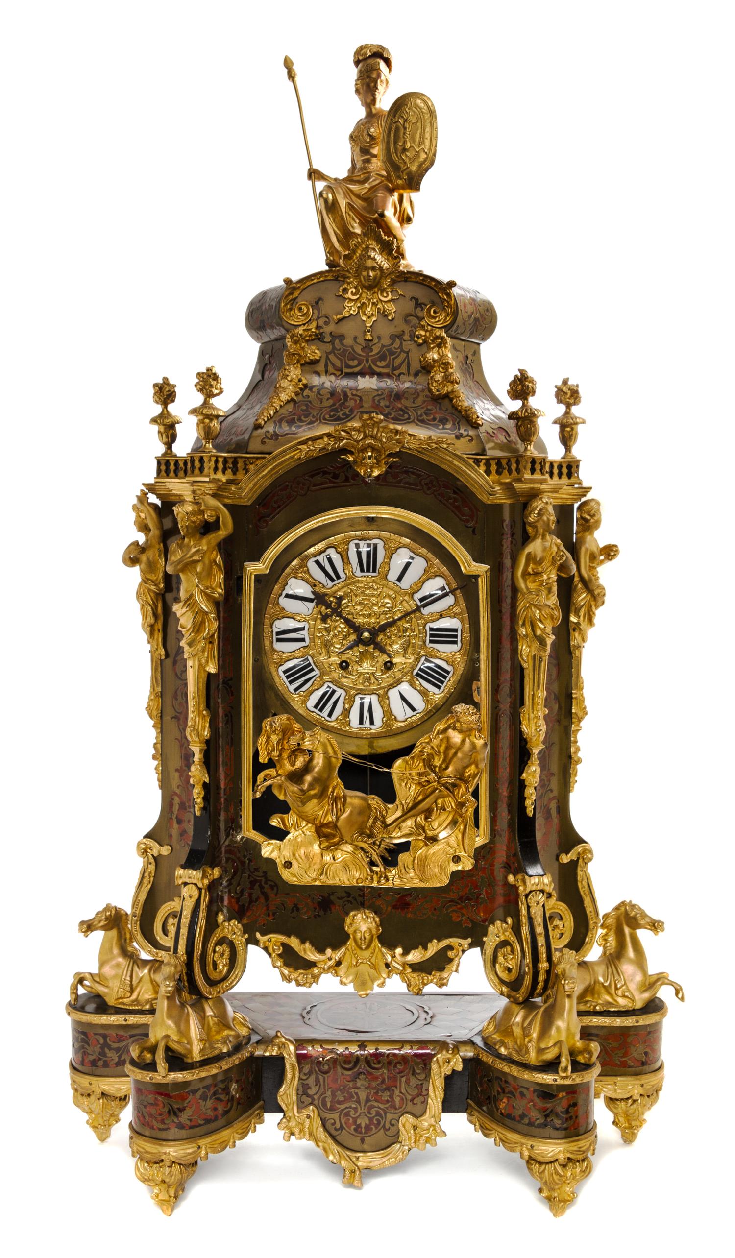 An Important Louis XIV Gilt Bronze Mounted, Boulle Marquetry and Tortoise Shell Clock, EARLY 18TH CENTURY, — EARLY 18TH CENTURY, IN THE MANNER OF ANDRE-CHARLES BOULLE,