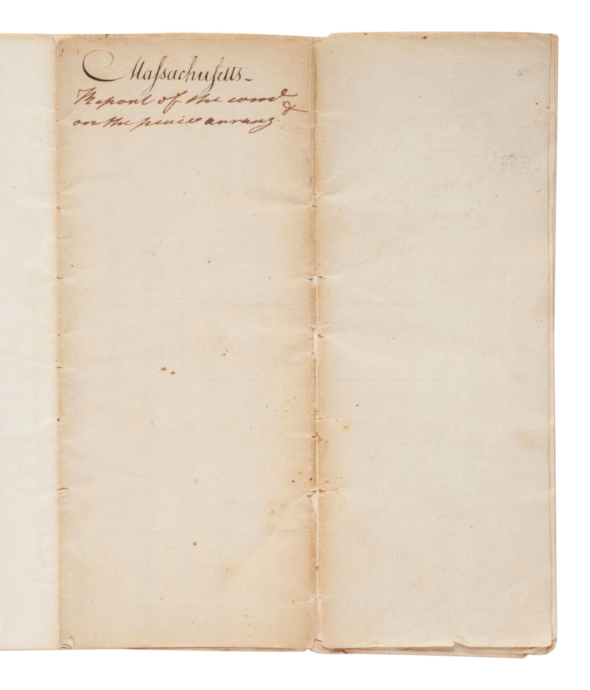 [CONTINENTAL CONGRESS] -- [HAMILTON, Alexander (1755-1804)]. [HOLTEN, Dr. Samuel (1738-1816).] Dr. Samuel Holten's personal copy of the Report of a Committee to the Continental Congress on a Military Peace Establishment, [1783].