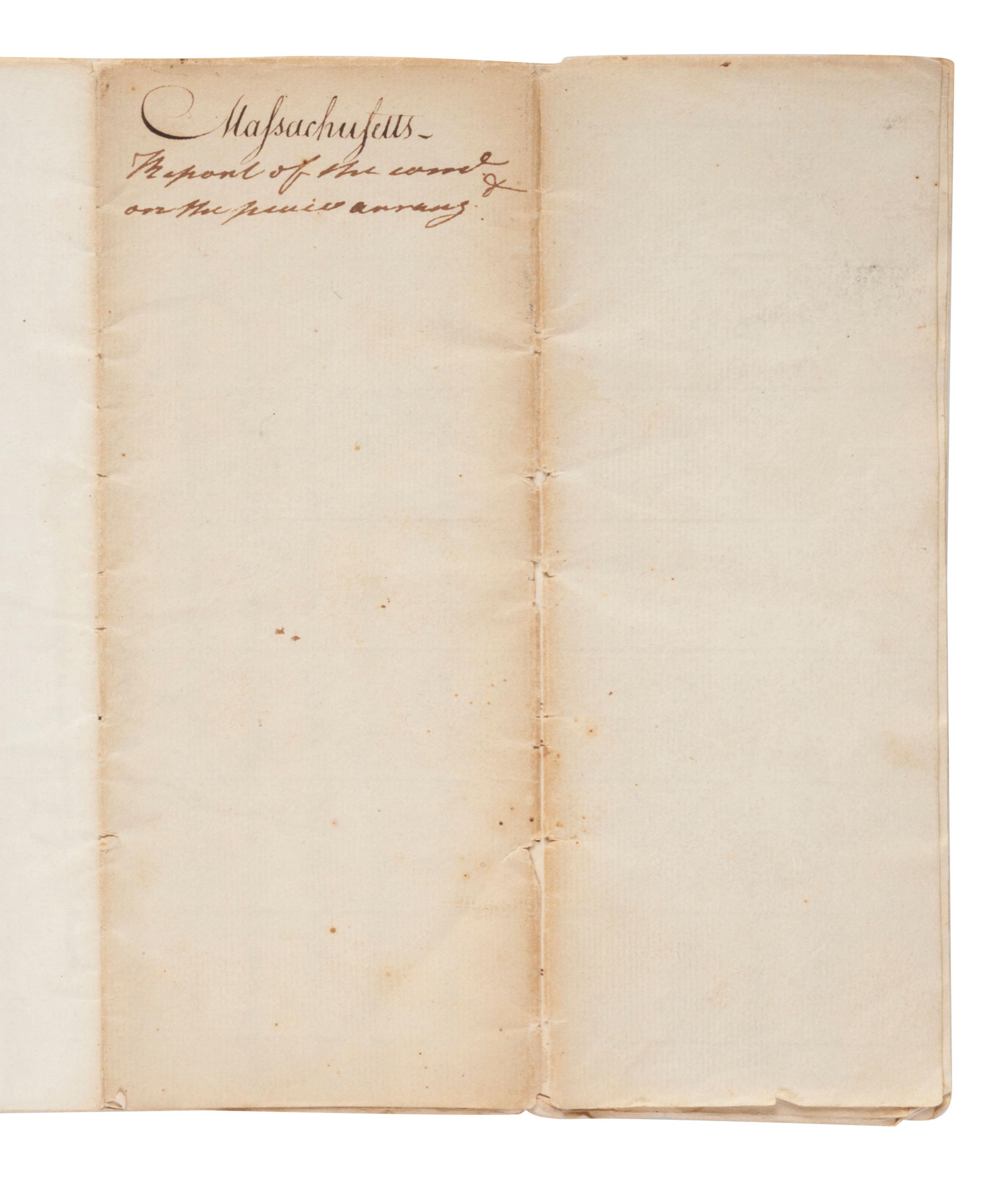 [CONTINENTAL CONGRESS] -- [HAMILTON, Alexander (1755-1804)]. [HOLTEN, Dr. Samuel (1738-1816).] Dr. Samuel Holten's personal copy of the Report of a Committee to the Continental Congress on a Military Peace Establishment, [1783].