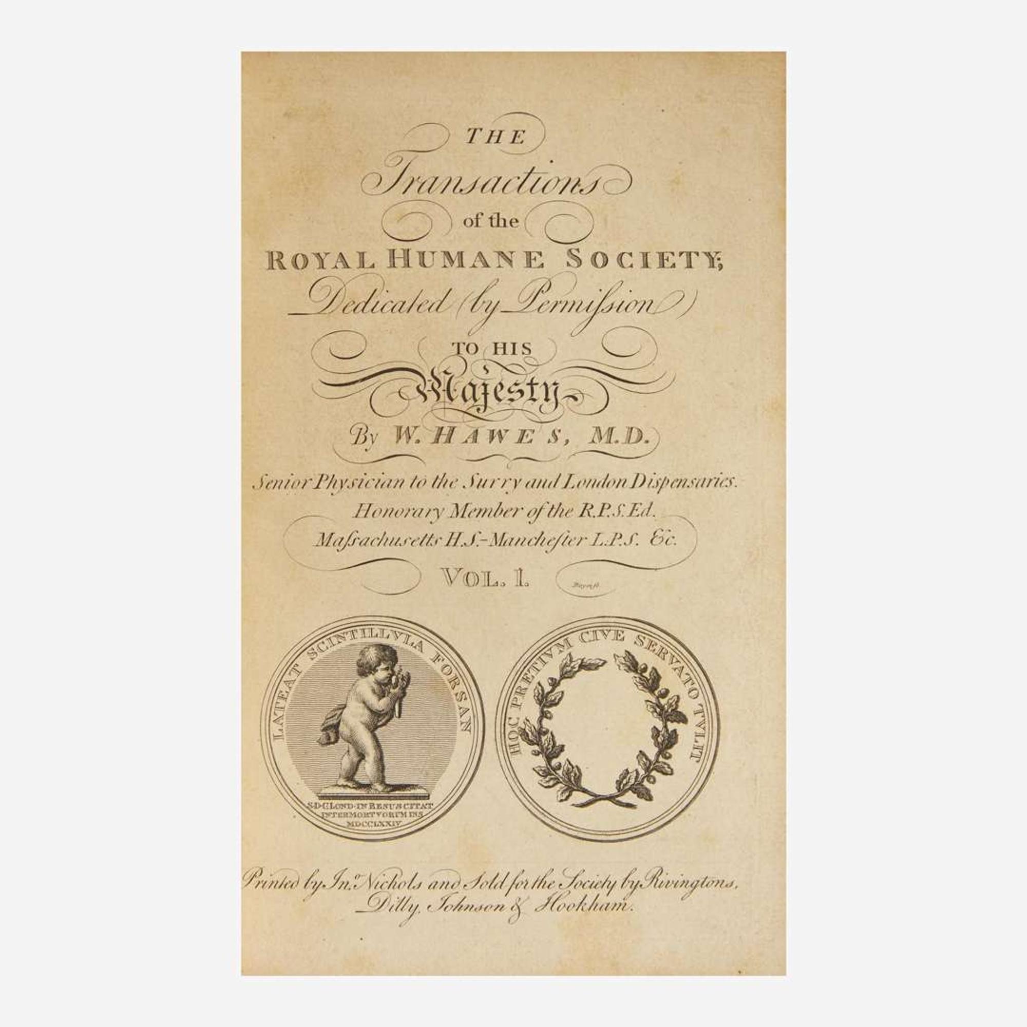 [Presidential] [Washington, George] Hawes, W(illiam). The Transactions of the Royal Humane Society...