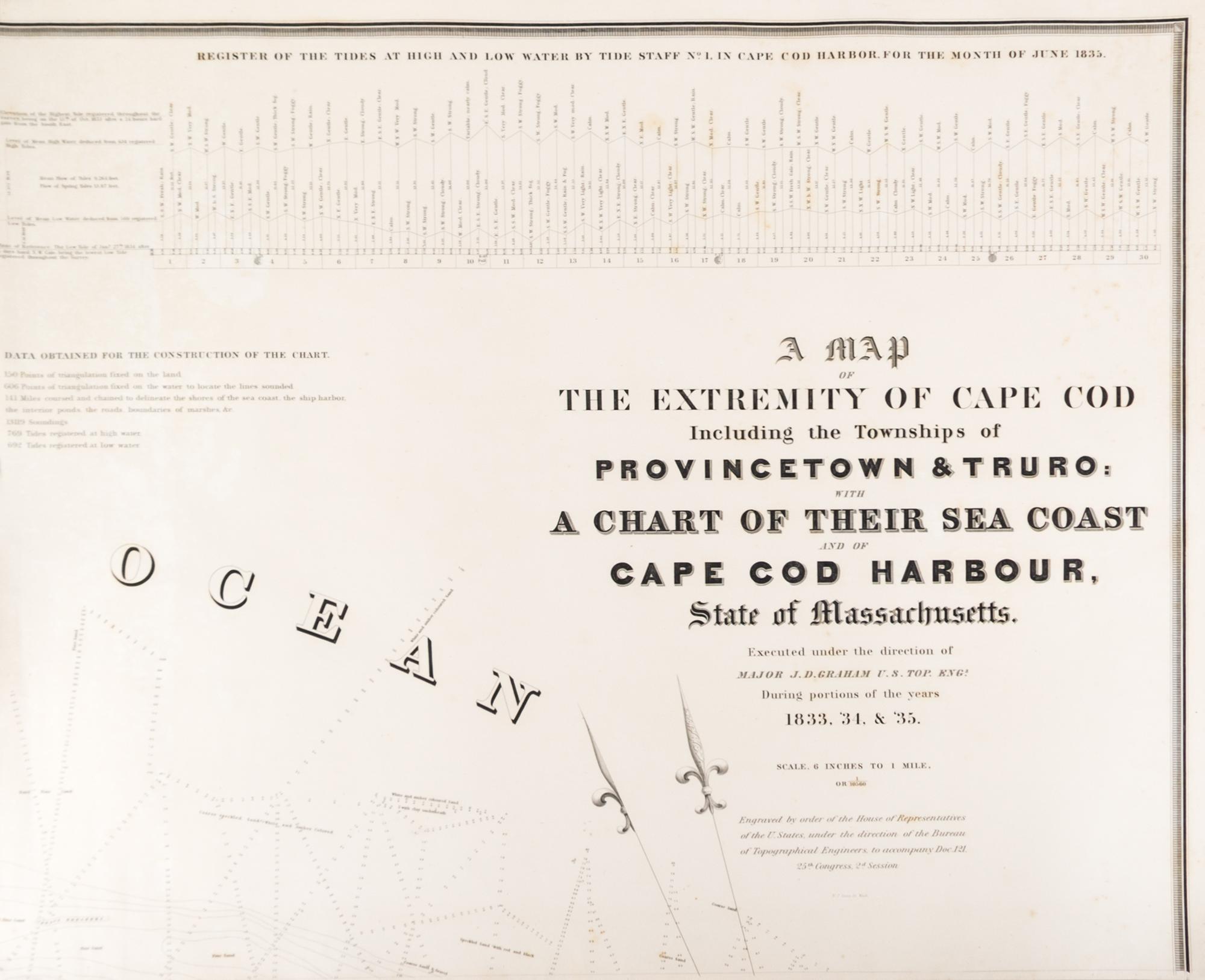 (MAP) UNITED STATES BUREAU OF TOPOGRAPHICAL ENGINEERS. A Map of the Extremity of Cape Cod.. Wash, 1836. Lg. 4-sheet eng. map.
