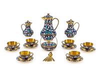 A Russian Enameled Silver-Gilt Coffee Service
