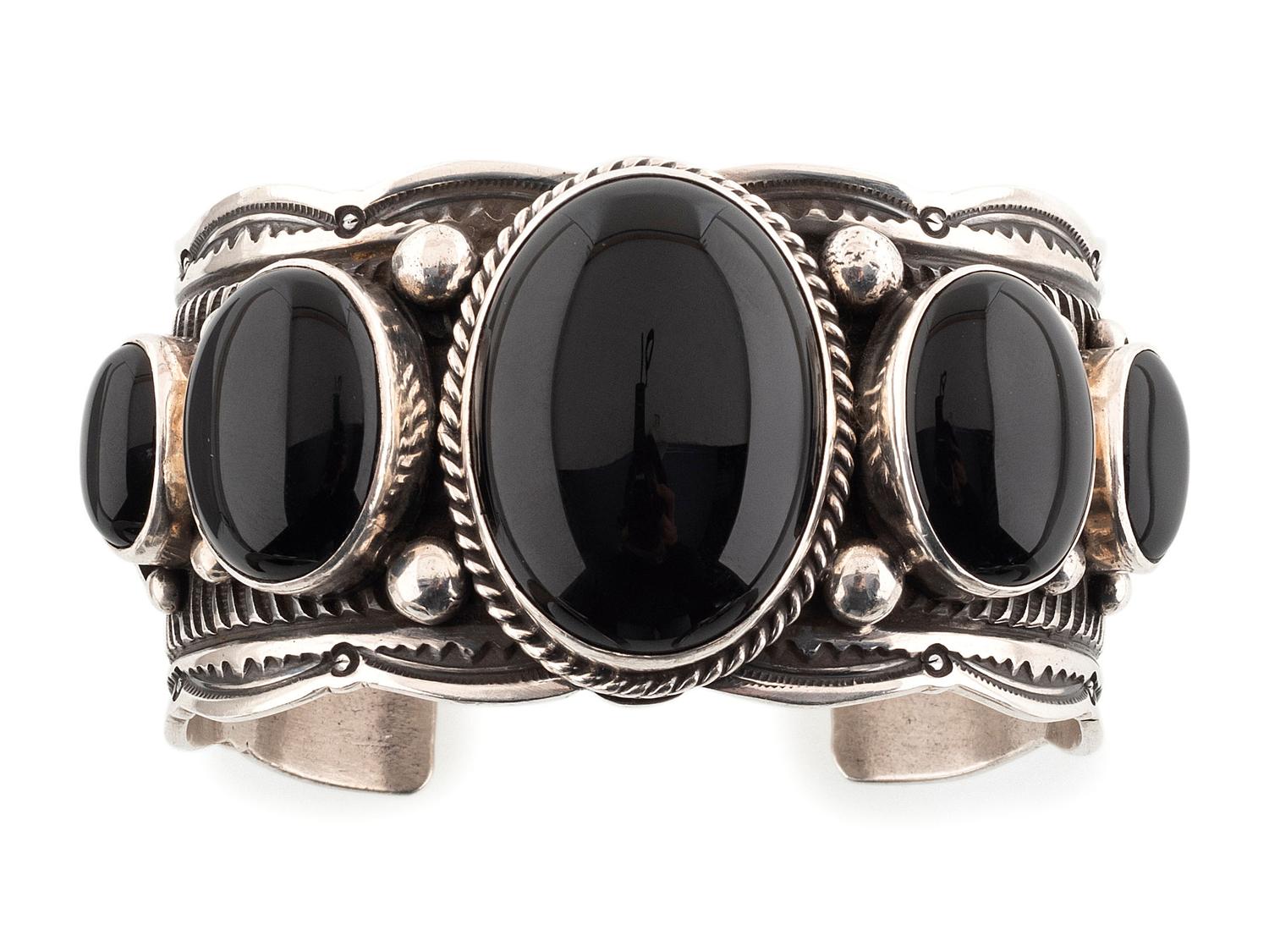 Navajo Sterling Silver and Jet Cuff Bracelet