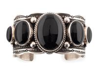 Navajo Sterling Silver and Jet Cuff Bracelet