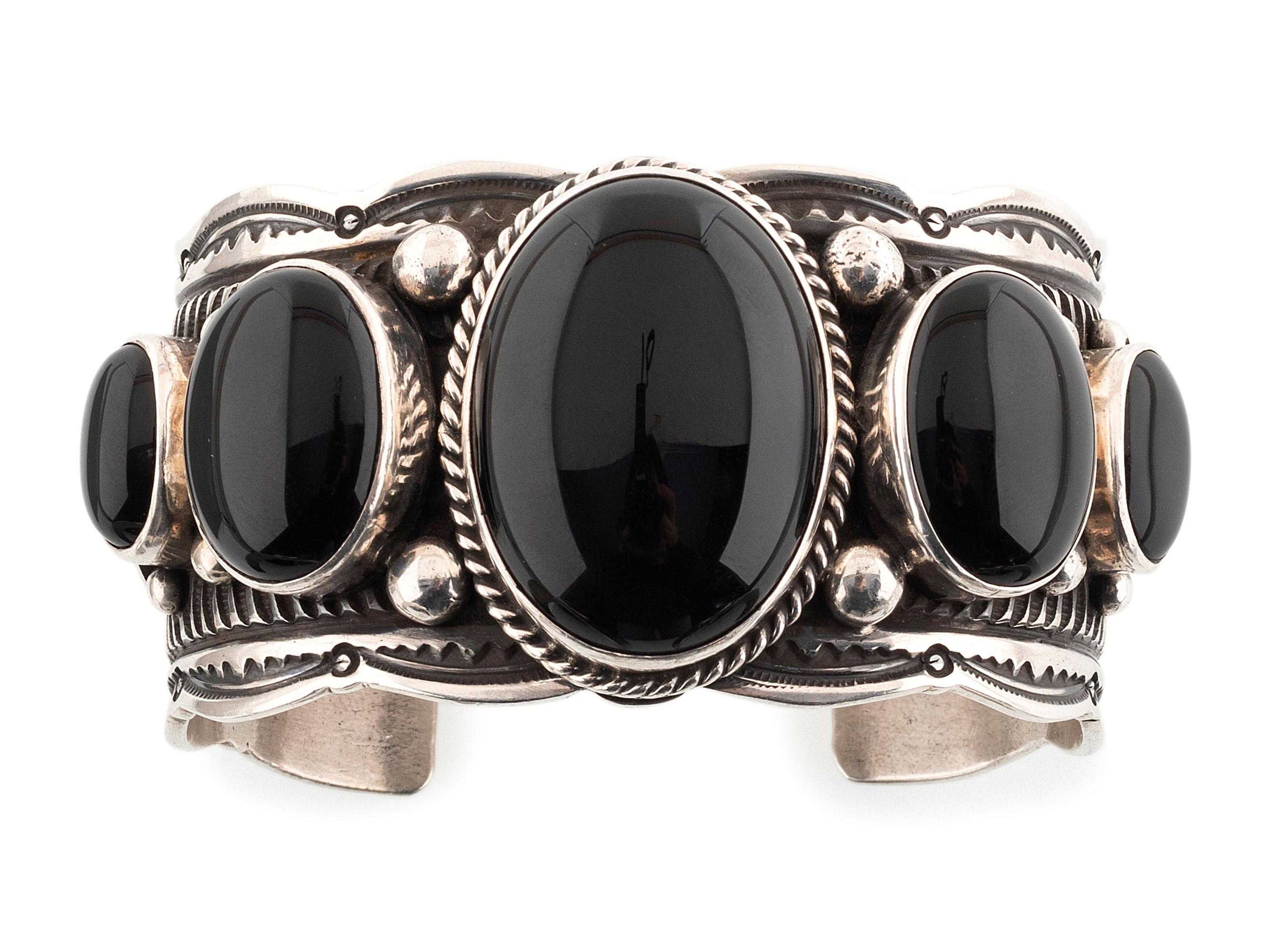 Navajo Sterling Silver and Jet Cuff Bracelet