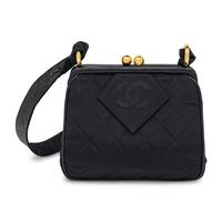 Chanel, Kiss Lock Shoulder Bag in Quilted Black Taffeta