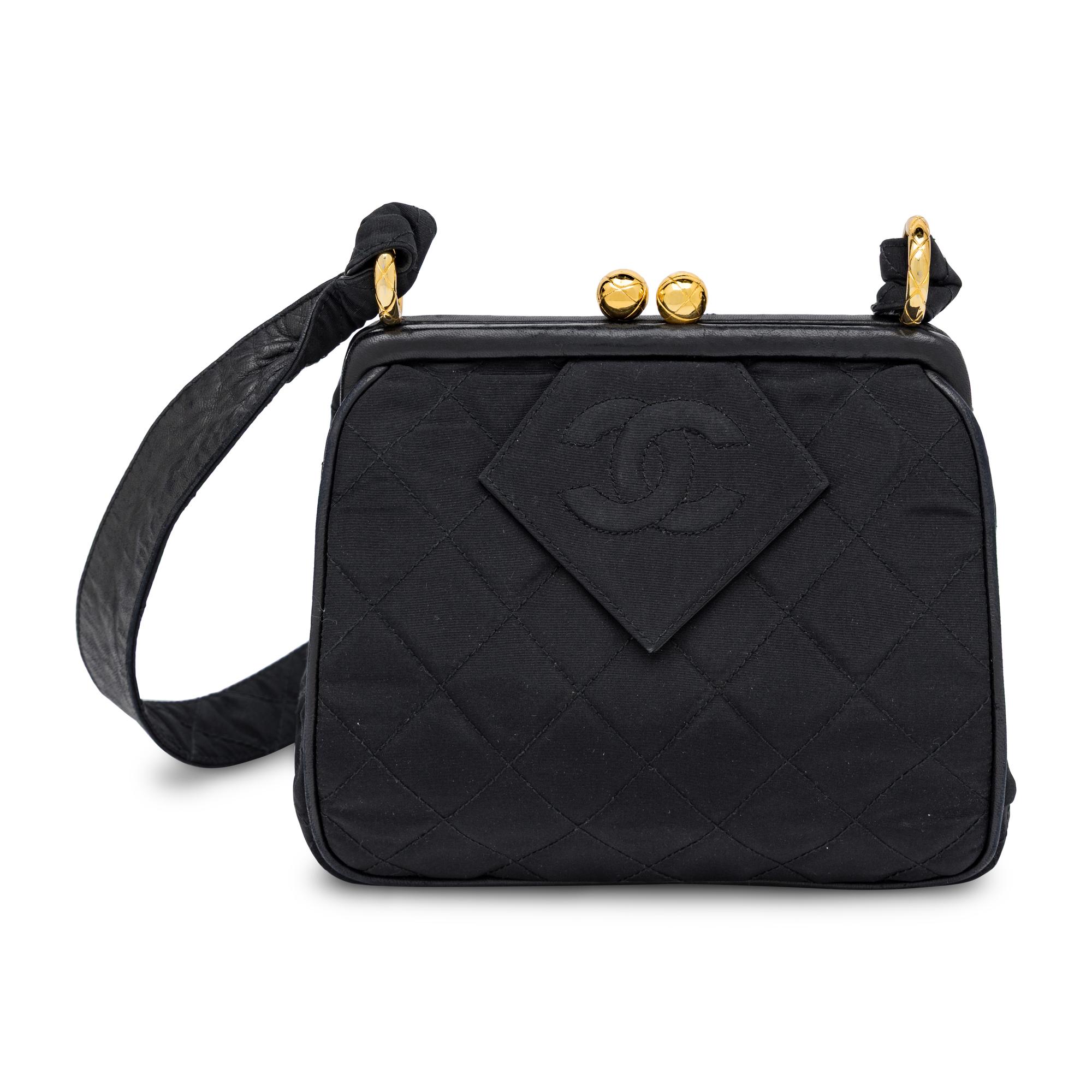 Chanel, Kiss Lock Shoulder Bag in Quilted Black Taffeta