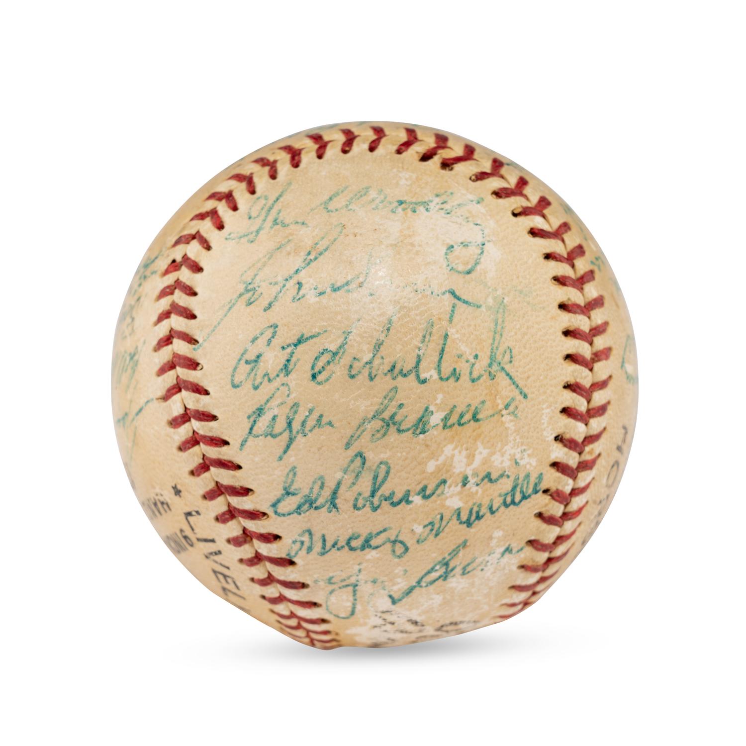 A 1954 New York Yankees Team Signed Autograph Baseball Featuring Mickey Mantle (Beckett Authentication Services Letter of Authenticity)