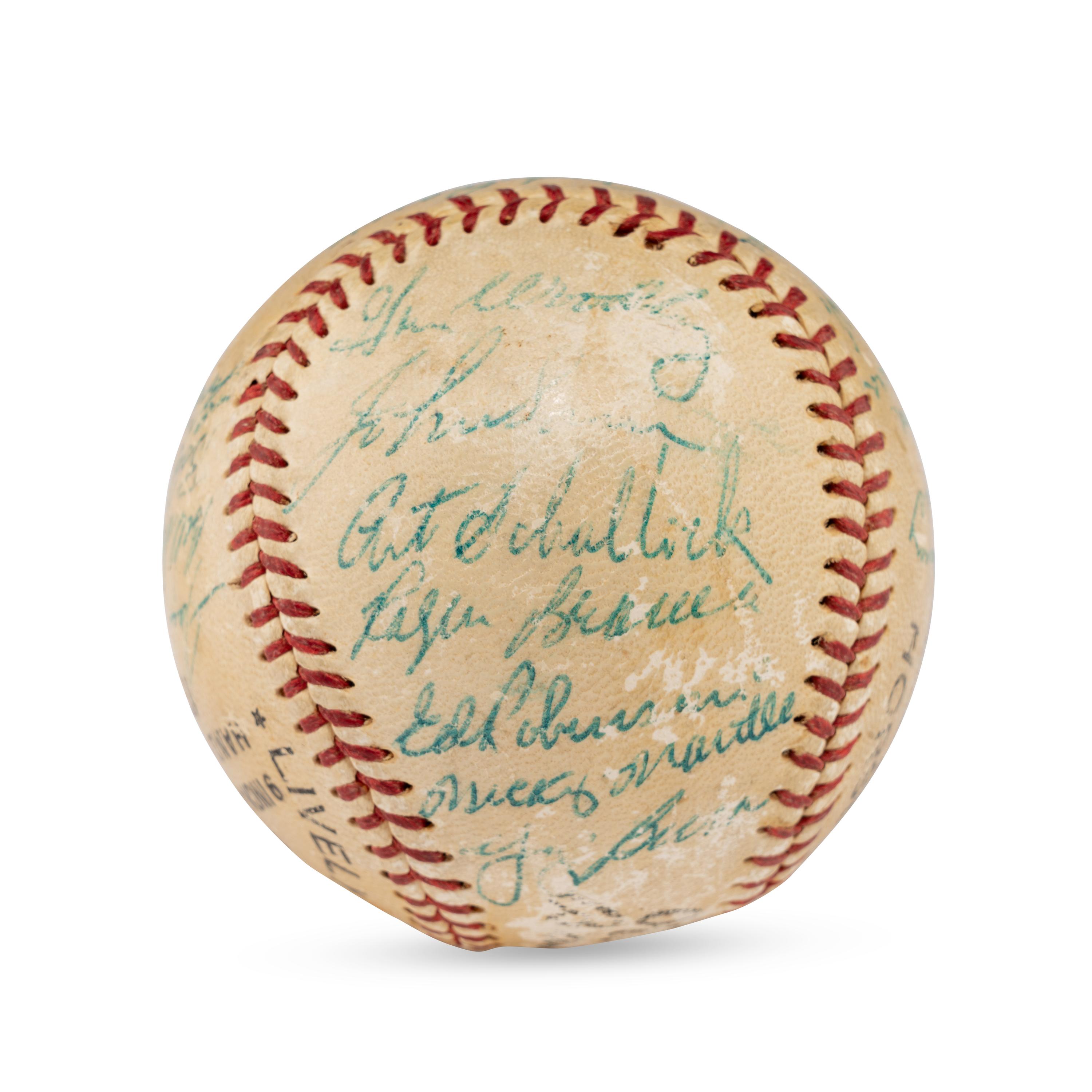 A 1954 New York Yankees Team Signed Autograph Baseball Featuring Mickey Mantle (Beckett Authentication Services Letter of Authenticity)