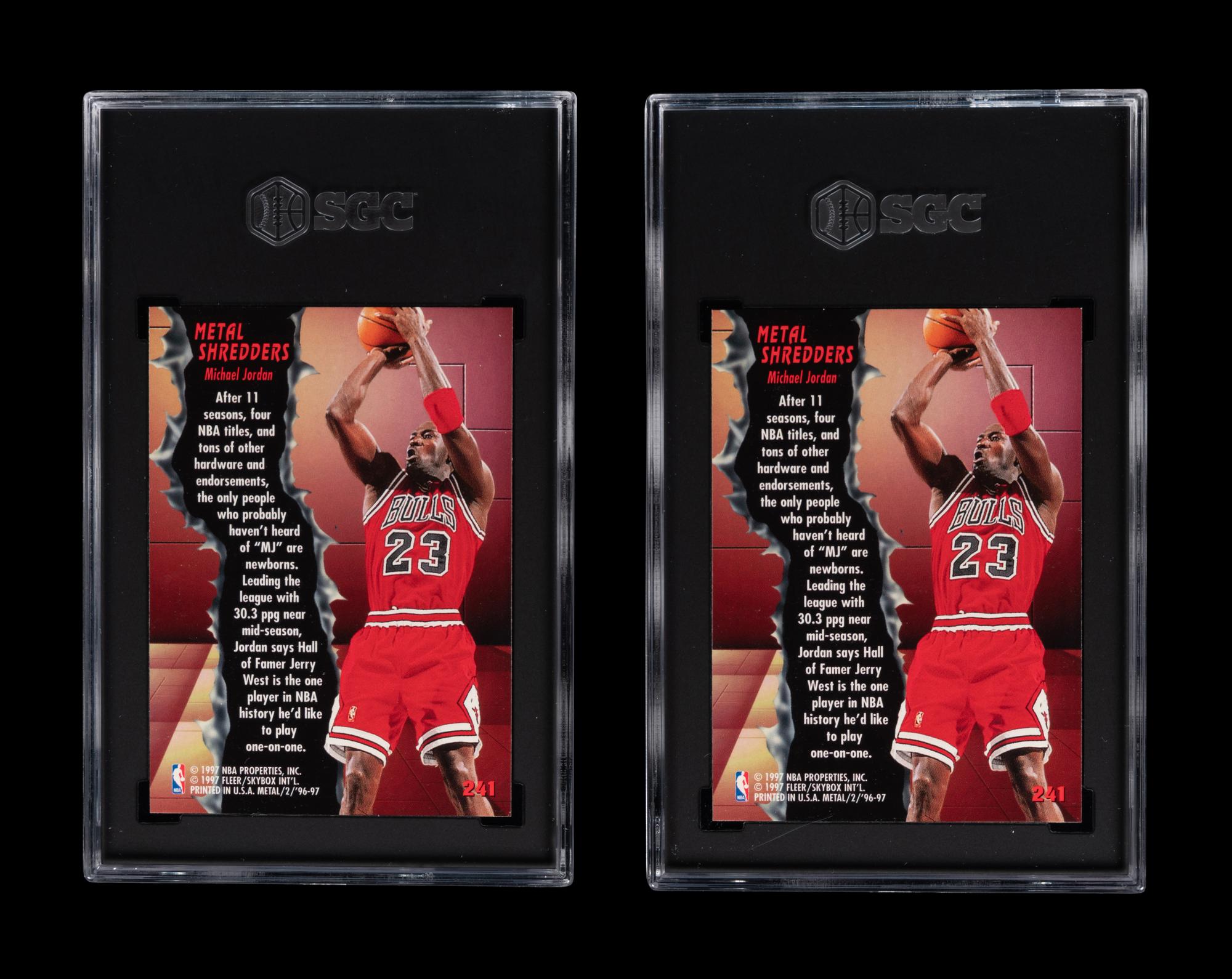 A Group of Two SCG 9.5 (MT+) 1996-97 Fleer Metal Metal Shredders Michael Jordan Basketball Cards No. 241