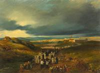 In the style of David Roberts, (19th century), Landscape with Procession