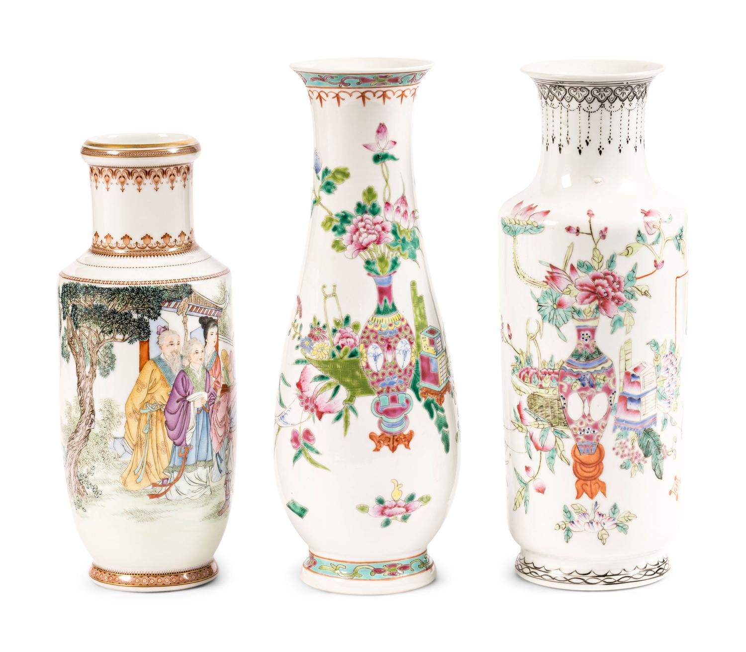 Three Chinese Famille Rose Porcelain Vases