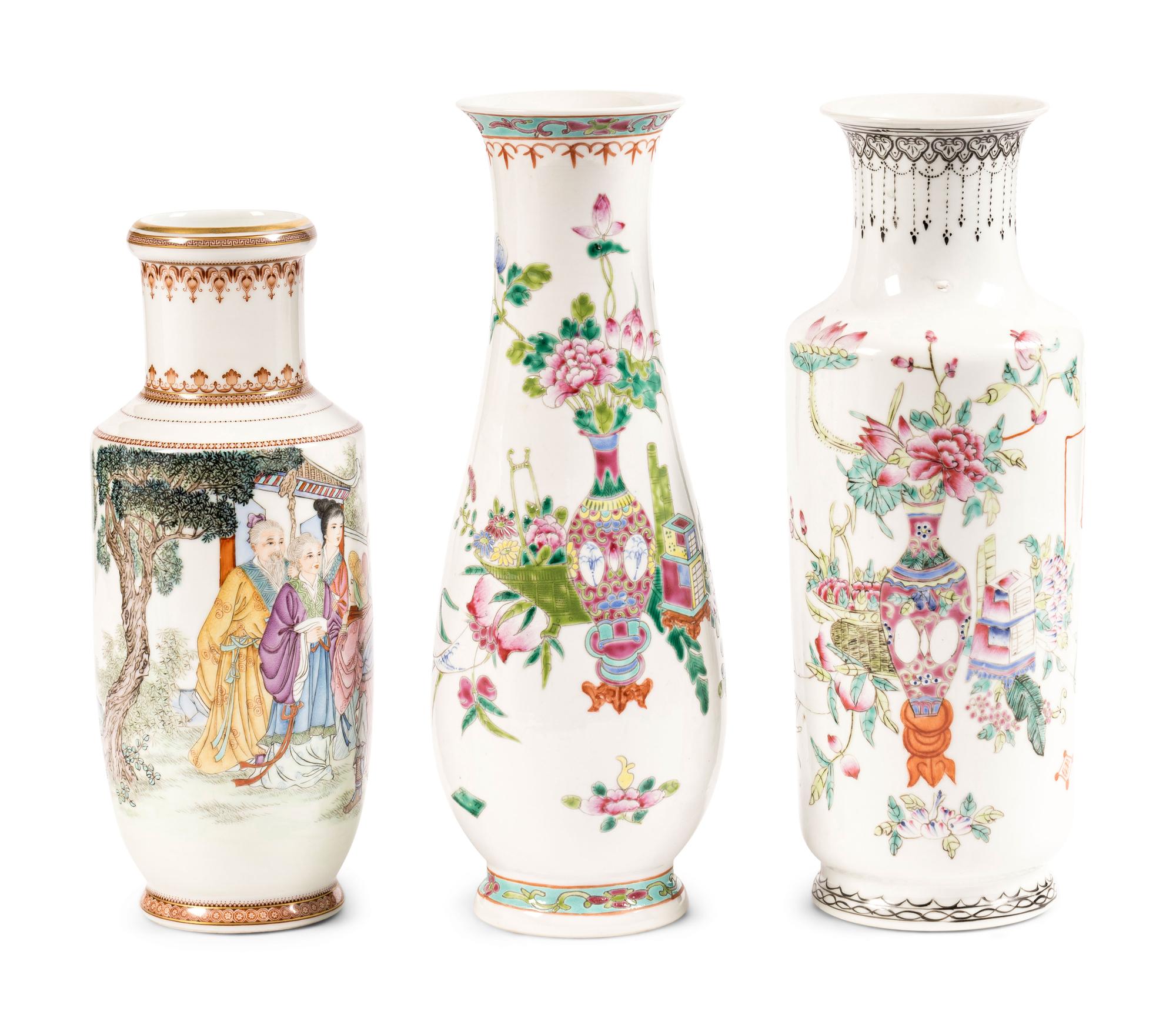 Three Chinese Famille Rose Porcelain Vases