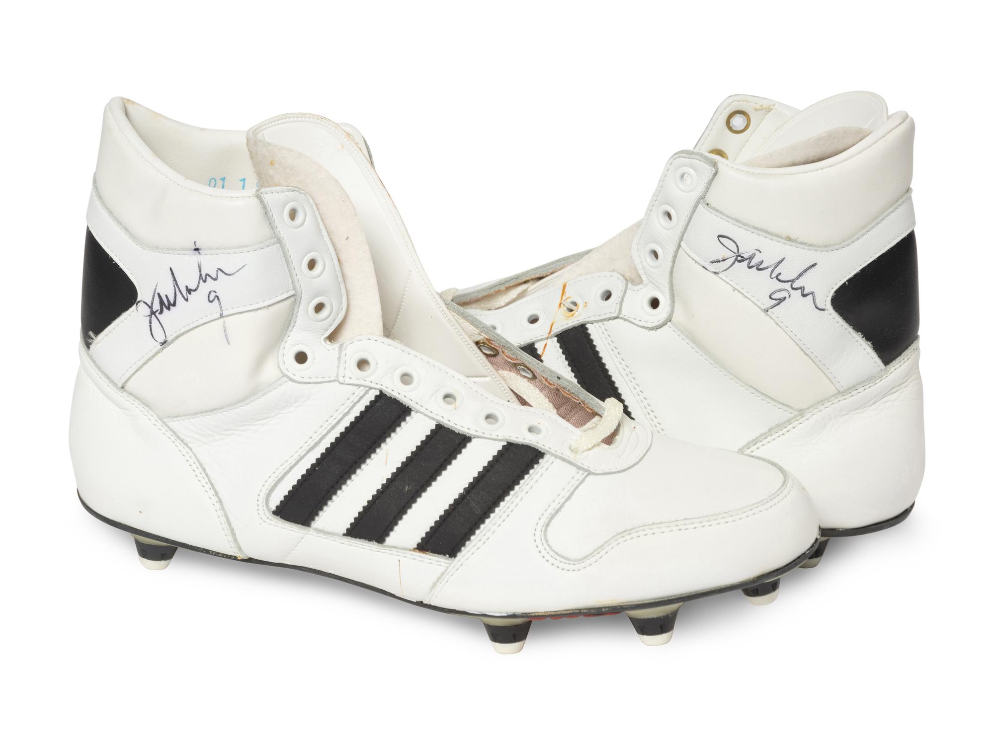 A Pair of Jim McMahon Signed Autograph Game Issued Adidas Football Cleats from The Collection of Sports Super Agent Steve Zucker,
