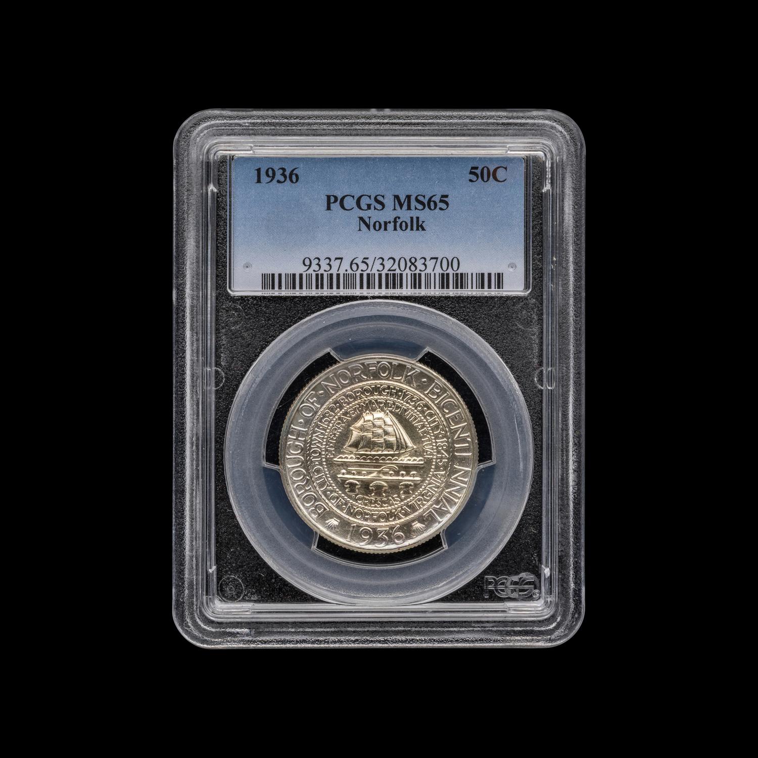 A 1936 Norfolk Commemorative 50c Coin [PCGS MS65]