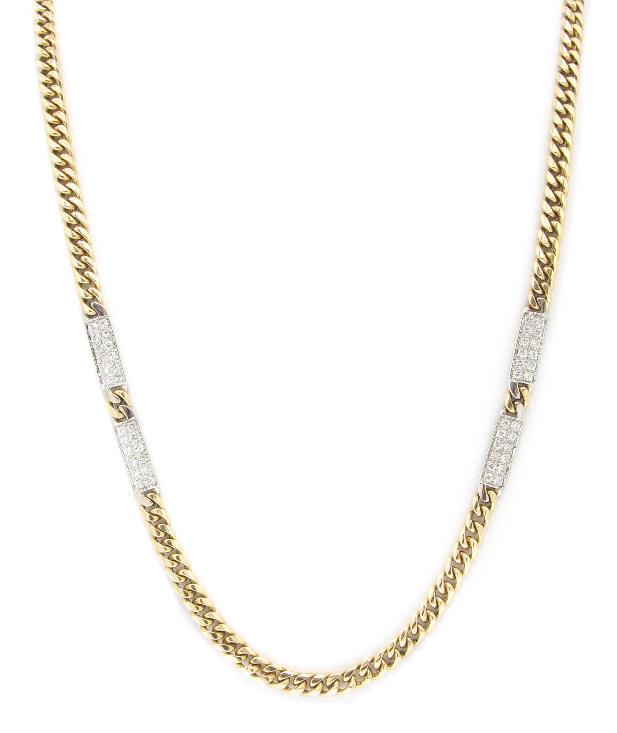 A 14 Karat Gold and Diamond Curb Link Chain Necklace, 40.20 dwts.
