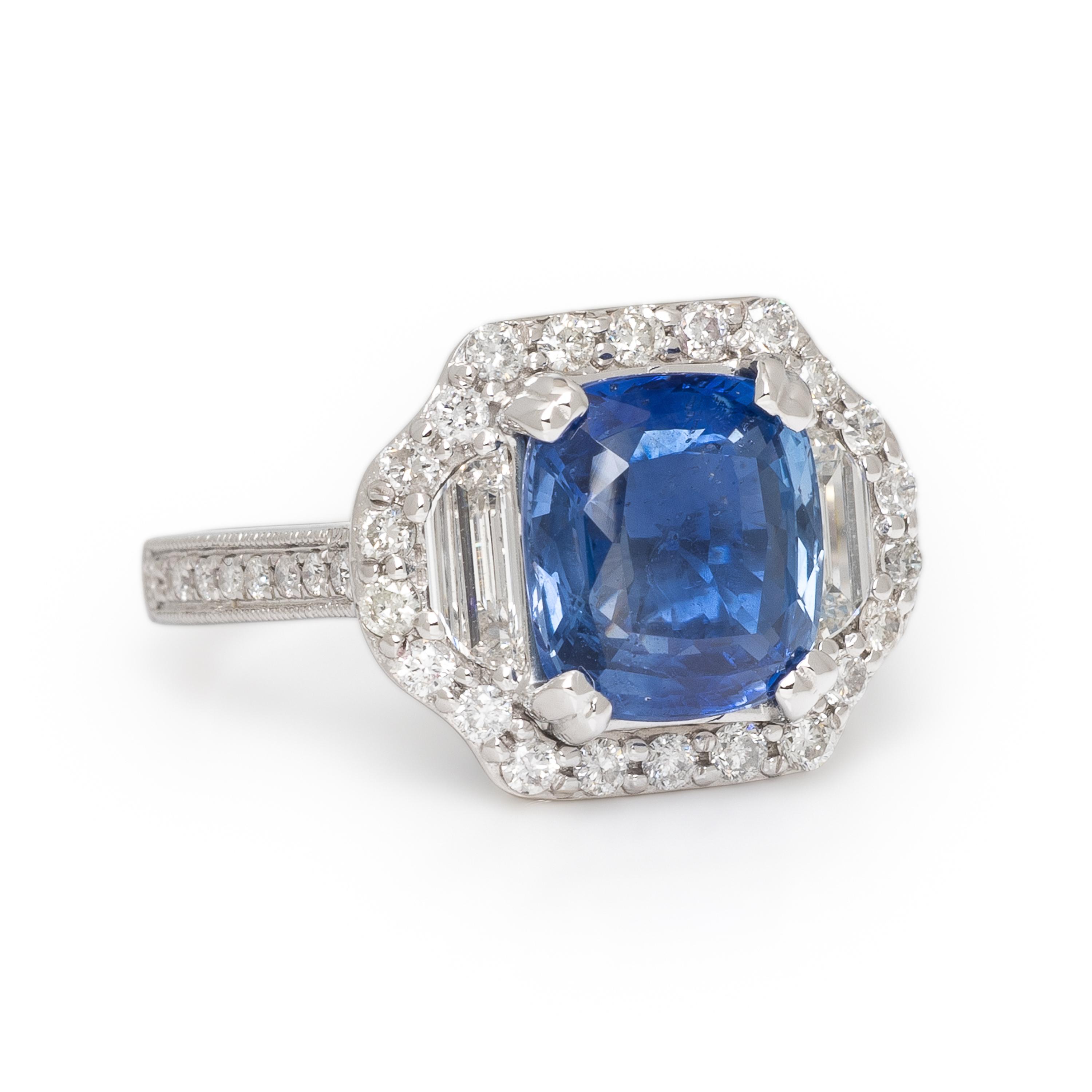Ceylon Sapphire, Diamond, and White Gold Ring