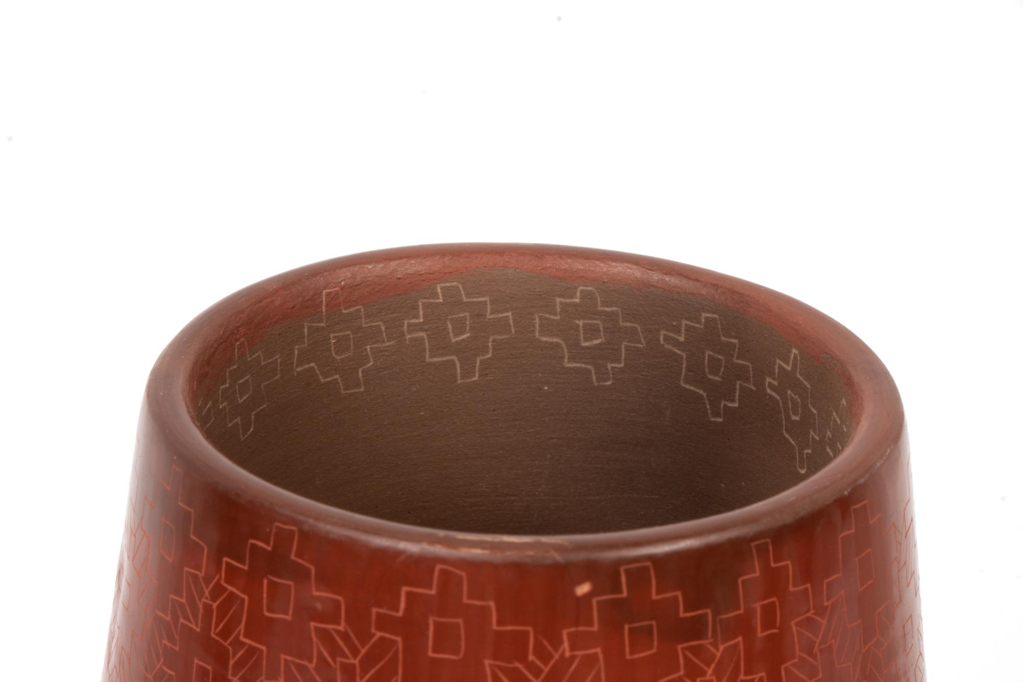 Carved Red and Sienna Pottery Vase, 1998