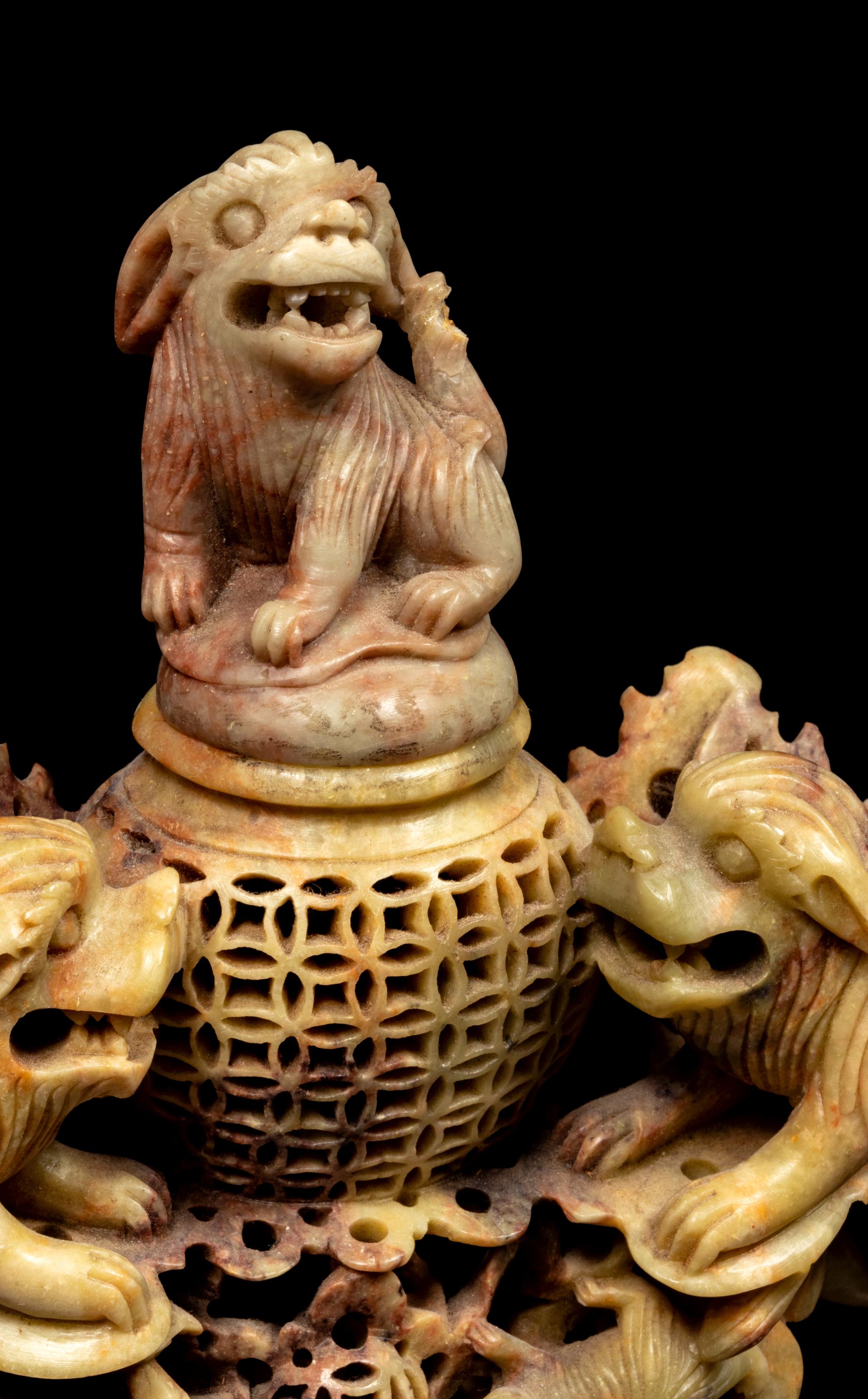 Two Chinese Carved Soapstone Incense Burners