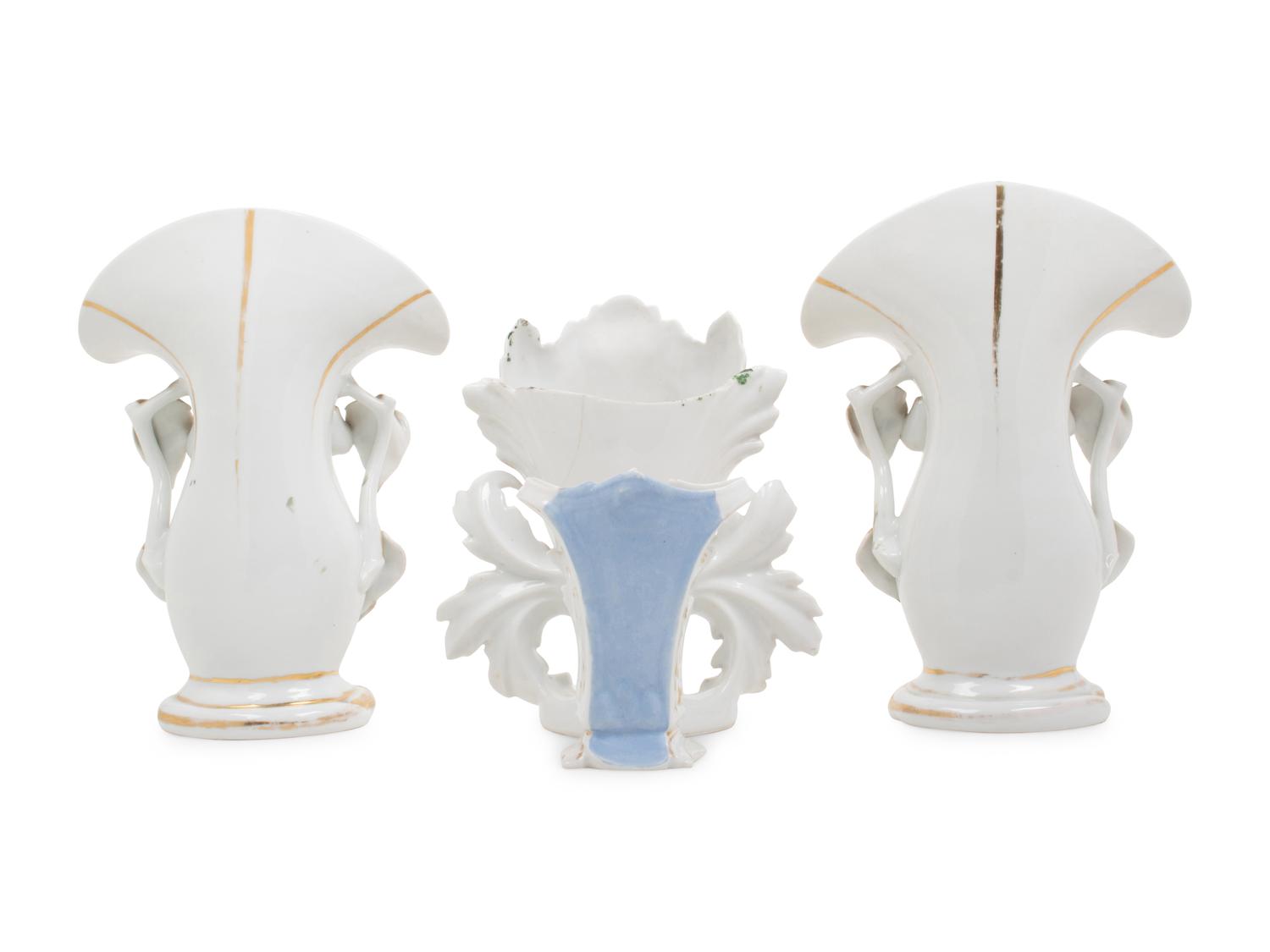 A Group of French Painted and Parcel Gilt Porcelain Articles