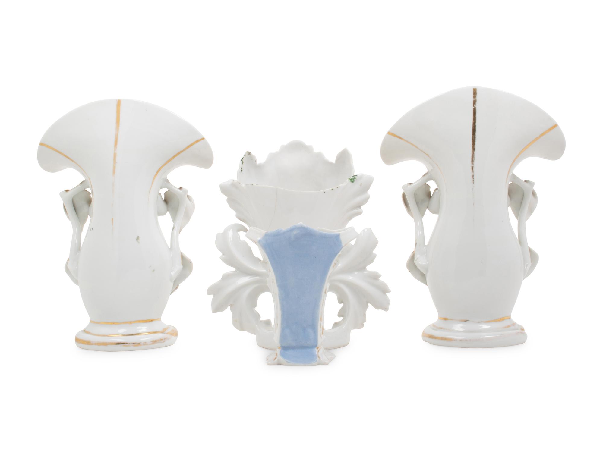 A Group of French Painted and Parcel Gilt Porcelain Articles
