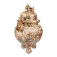A Monumental Satsuma Porcelain Tripod Vessel and Cover