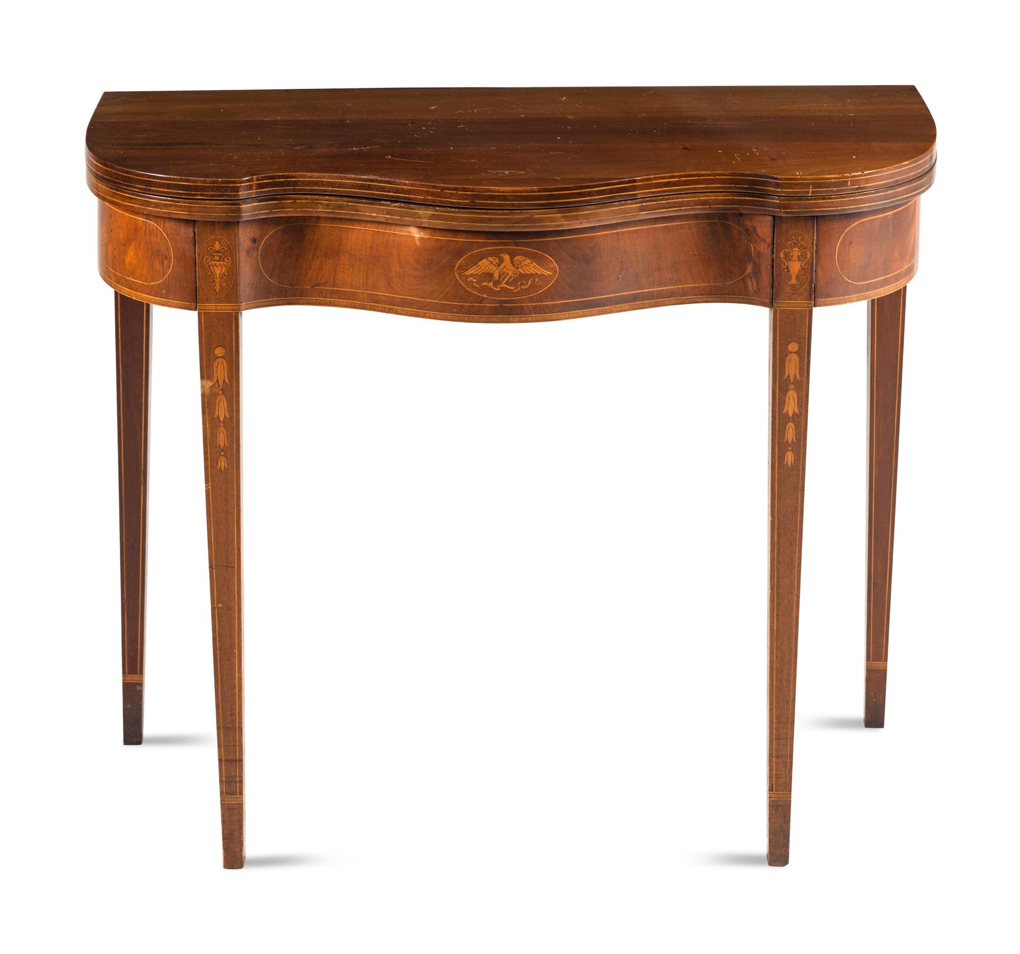 A Federal Style Eagle Inlaid Mahogany Serpentine Card Table
