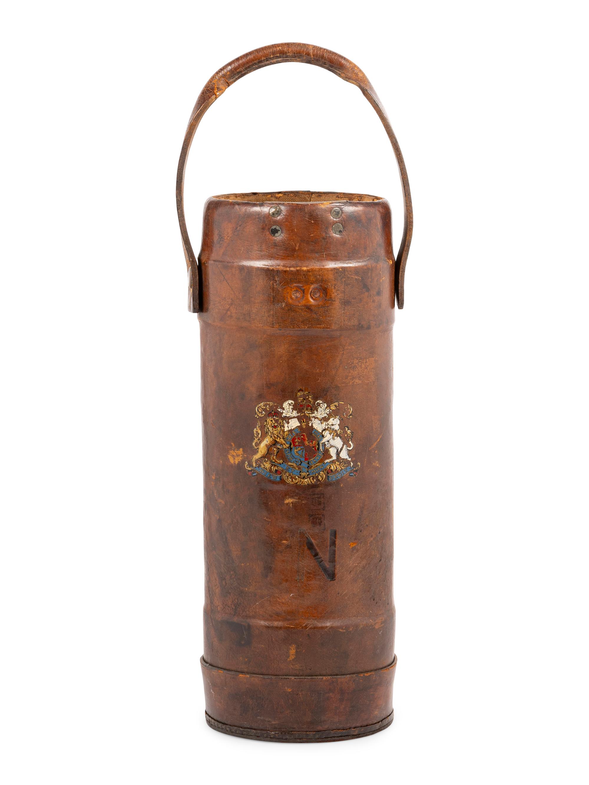 An English Leather Ammunition Bucket or Umbrella Stand