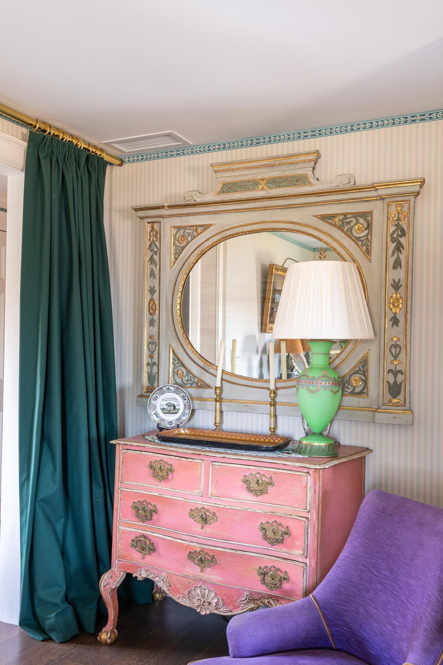 A Portuguese Painted and Parcel Gilt Commode