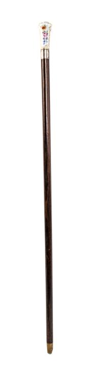 A Meissen Style Porcelain Handled Walking Stick, Length of handle 2 3/4 x length overall 31 1/2 inches.