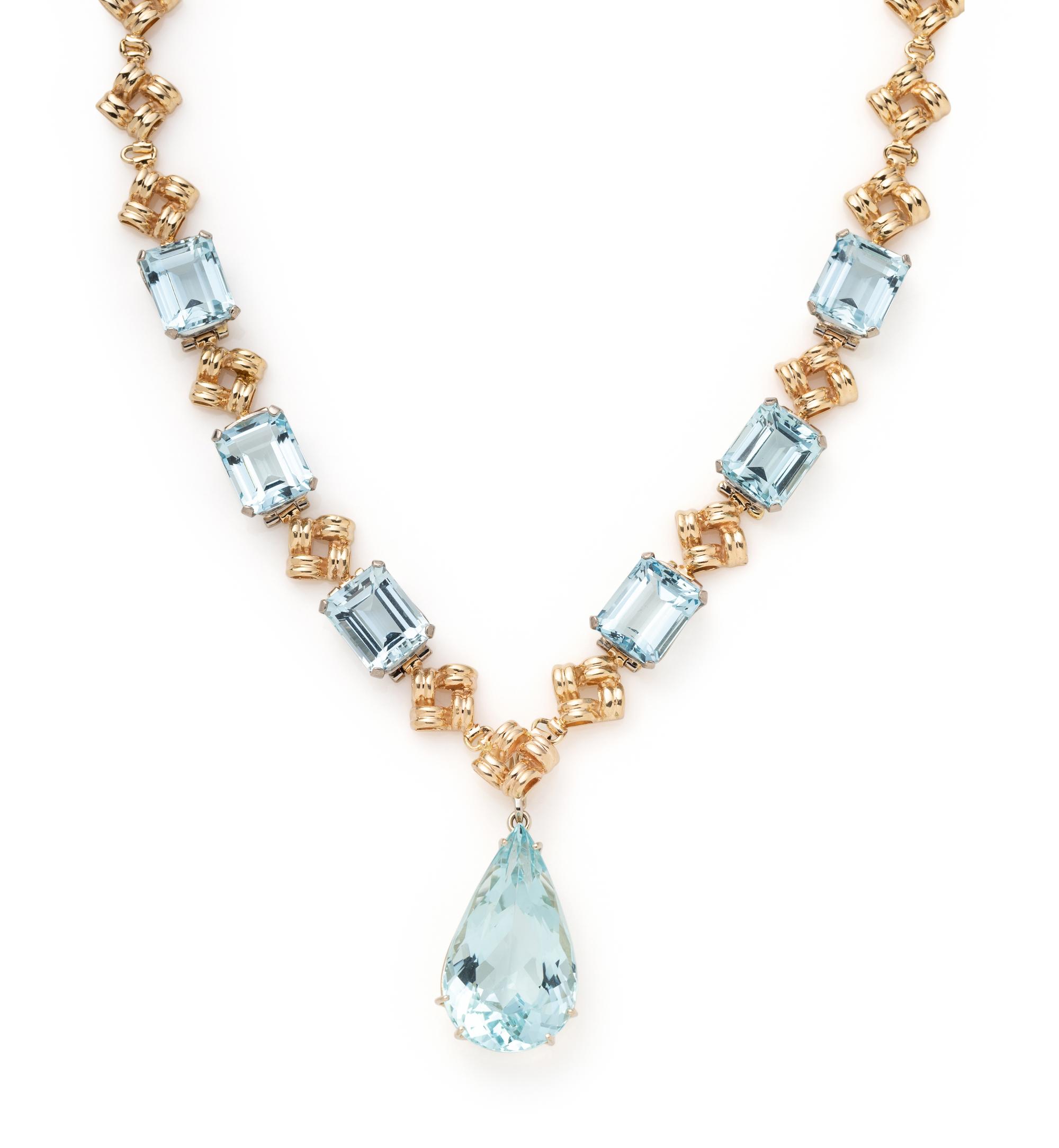 YELLOW GOLD AND AQUAMARINE PENDANT/NECKLACE