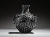 Micaceous Blackware Swirling Pottery Jar, Collaboration