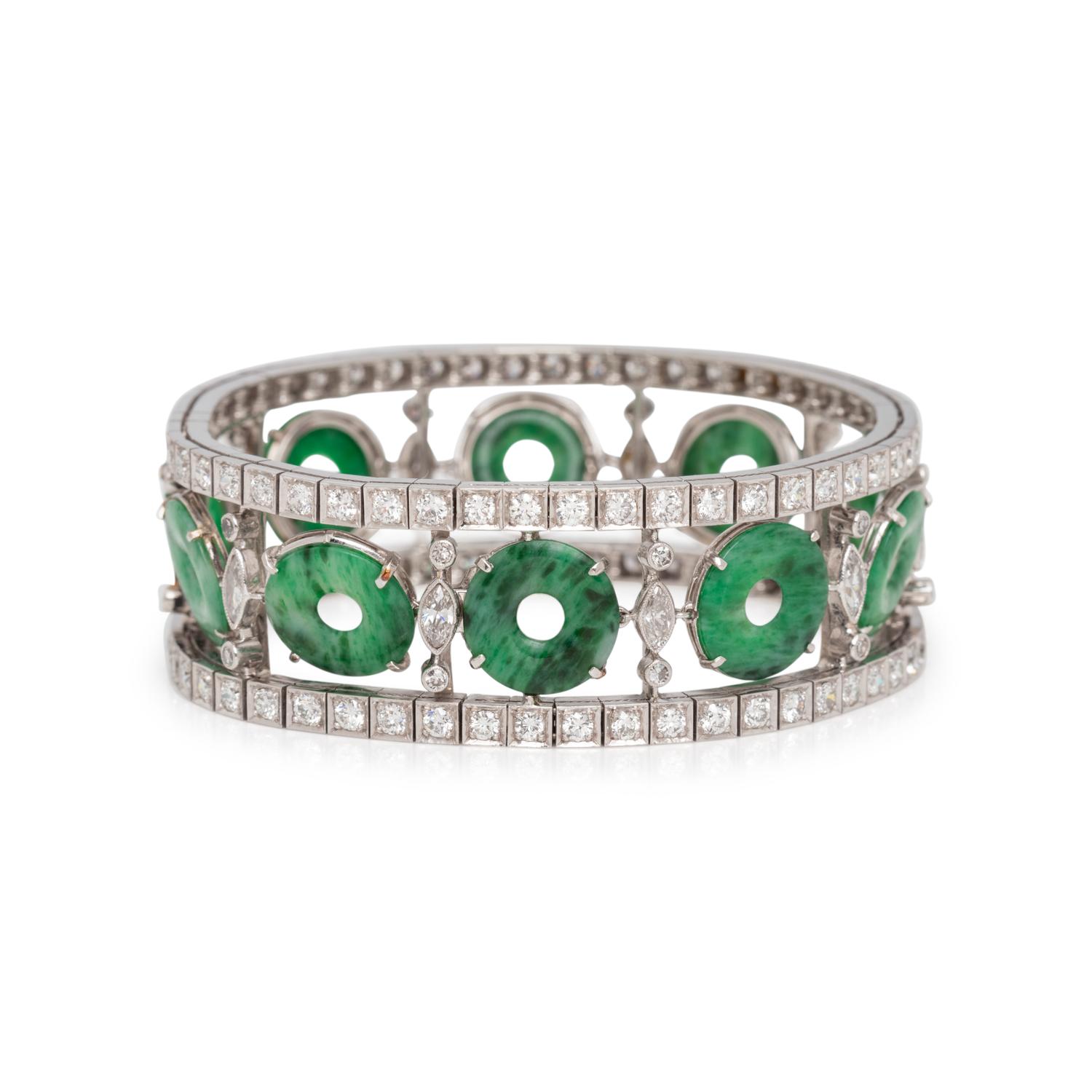 VINTAGE, JADE AND DIAMOND BRACELET