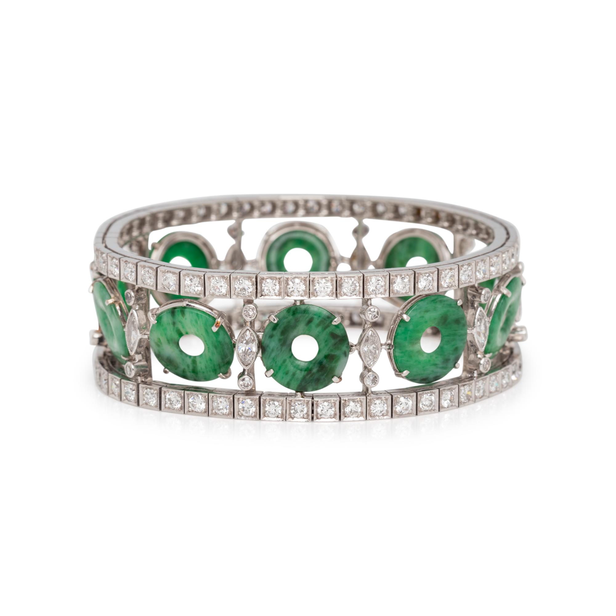 VINTAGE, JADE AND DIAMOND BRACELET