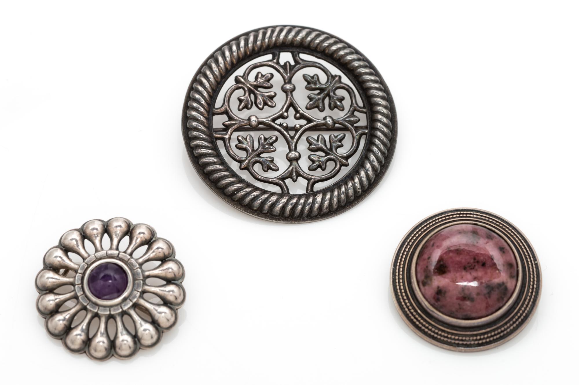A Collection of Sterling Silver Brooches, Kalevala Koru, 21.40 dwts.