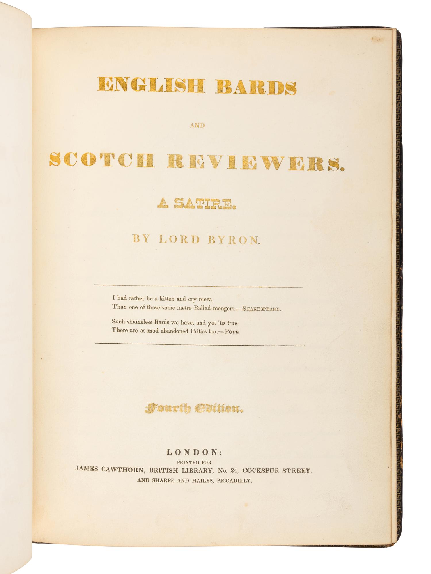 BYRON, George Gordon Noel, Lord (1788-1824). Calligraphic Manuscript. [ English Bards and Scotch Reviewers .] London, [after 1810].