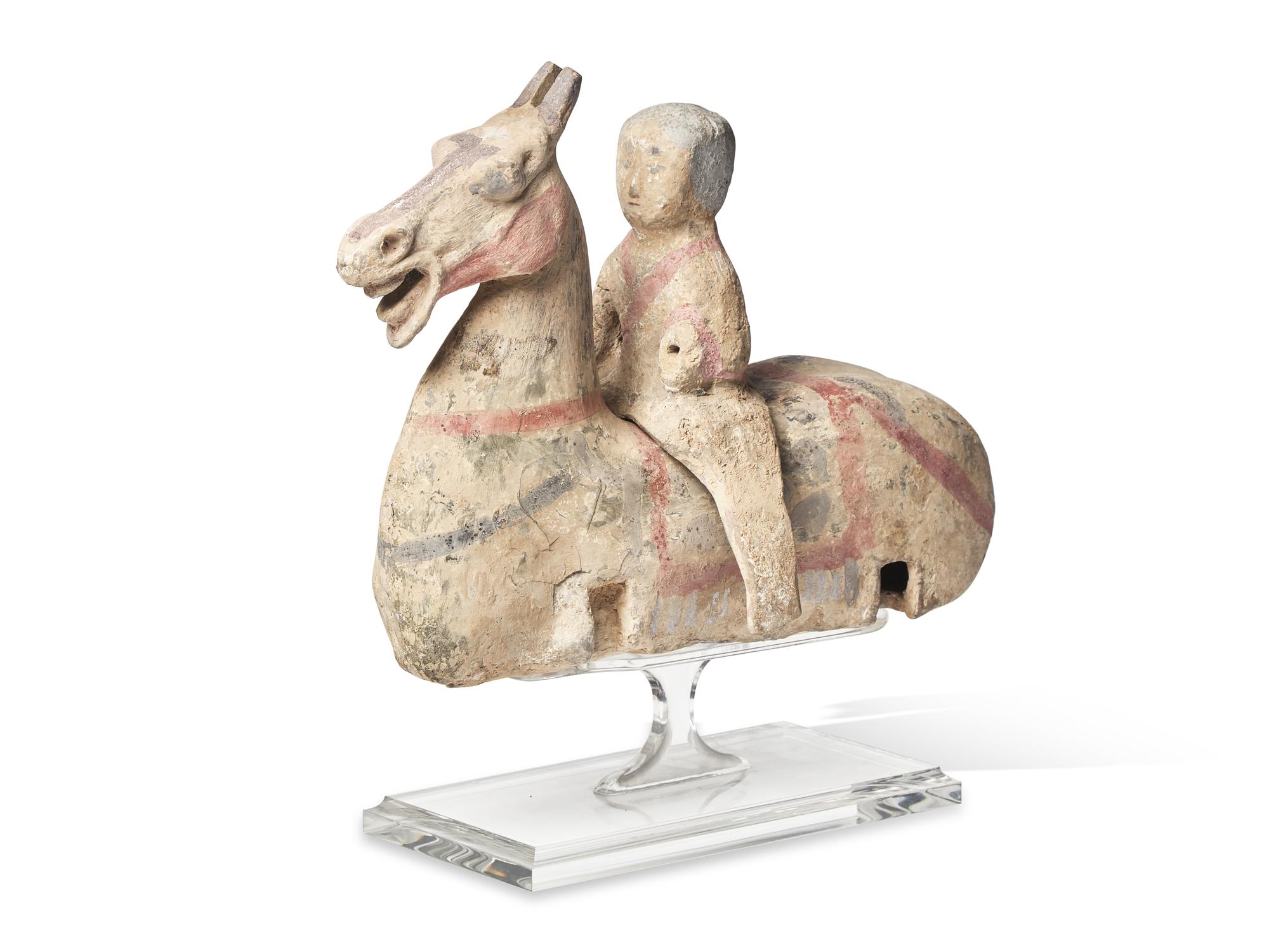 A Large Chinese Painted Pottery Equestrian Figure