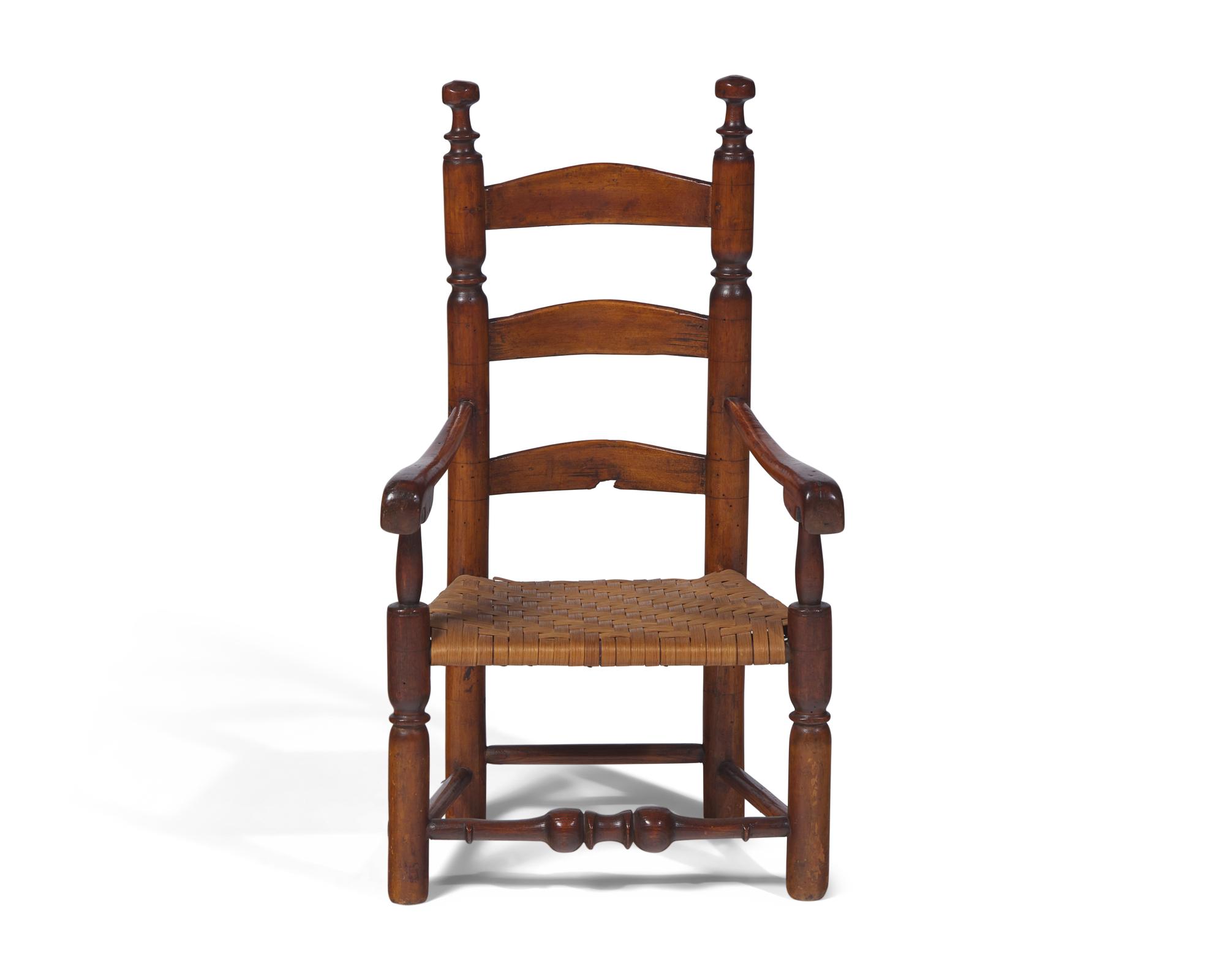 A William & Mary Turned Maple Ladderback Child's Armchair with Splint Seat