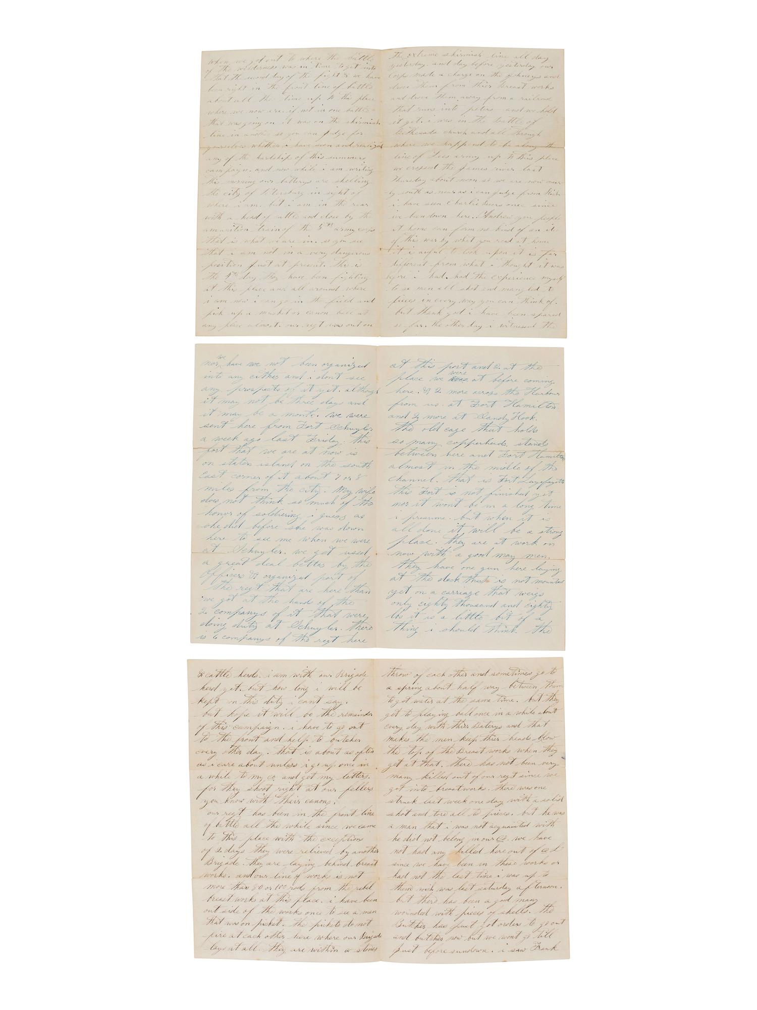 [CIVIL WAR]. 3 letters from D. H. Barber, 6th NY Heavy Artillery, incl. battle content from Brandy Station, the Wilderness, and Bethesda Church.