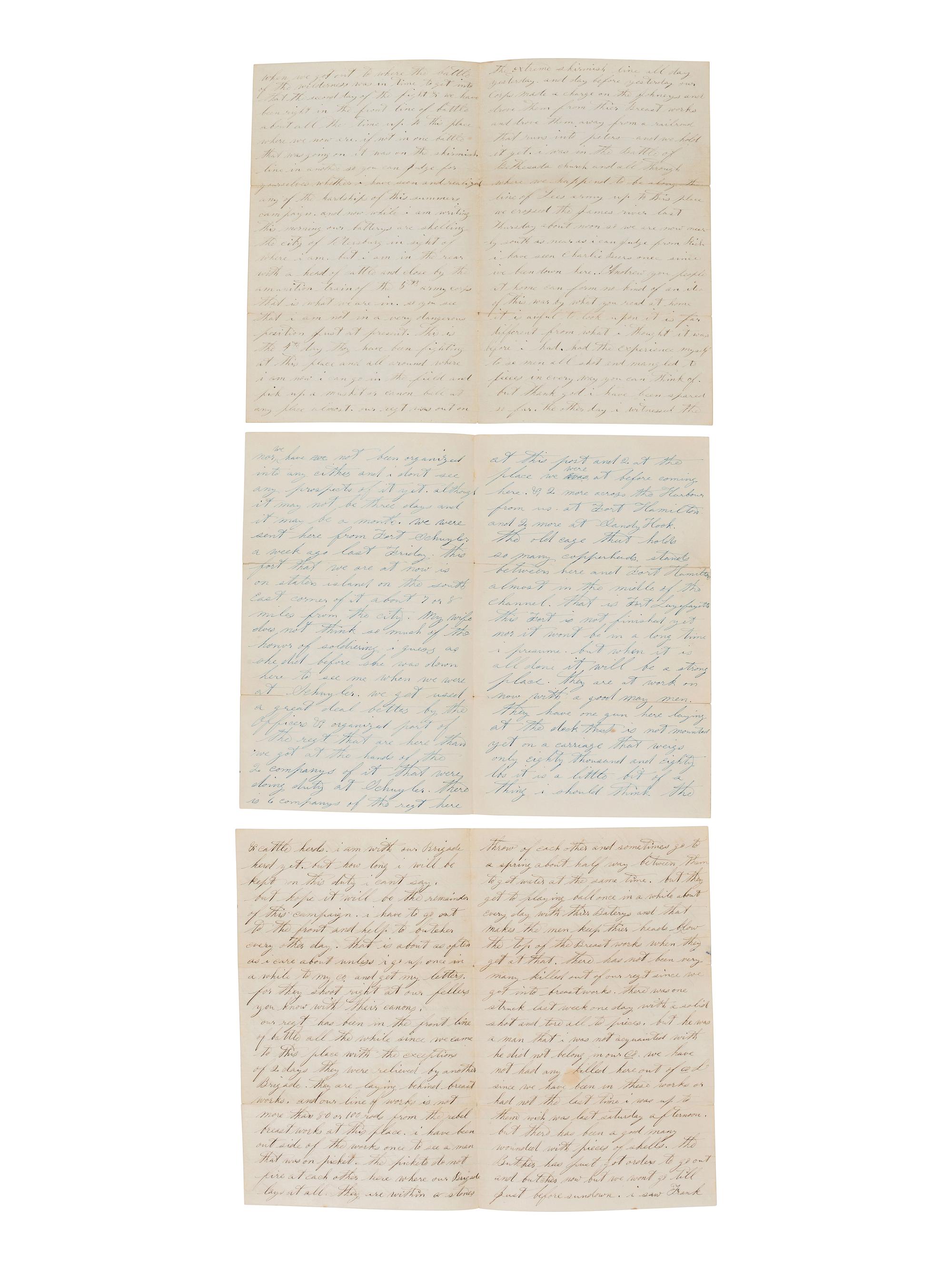 [CIVIL WAR]. 3 letters from D. H. Barber, 6th NY Heavy Artillery, incl. battle content from Brandy Station, the Wilderness, and Bethesda Church.